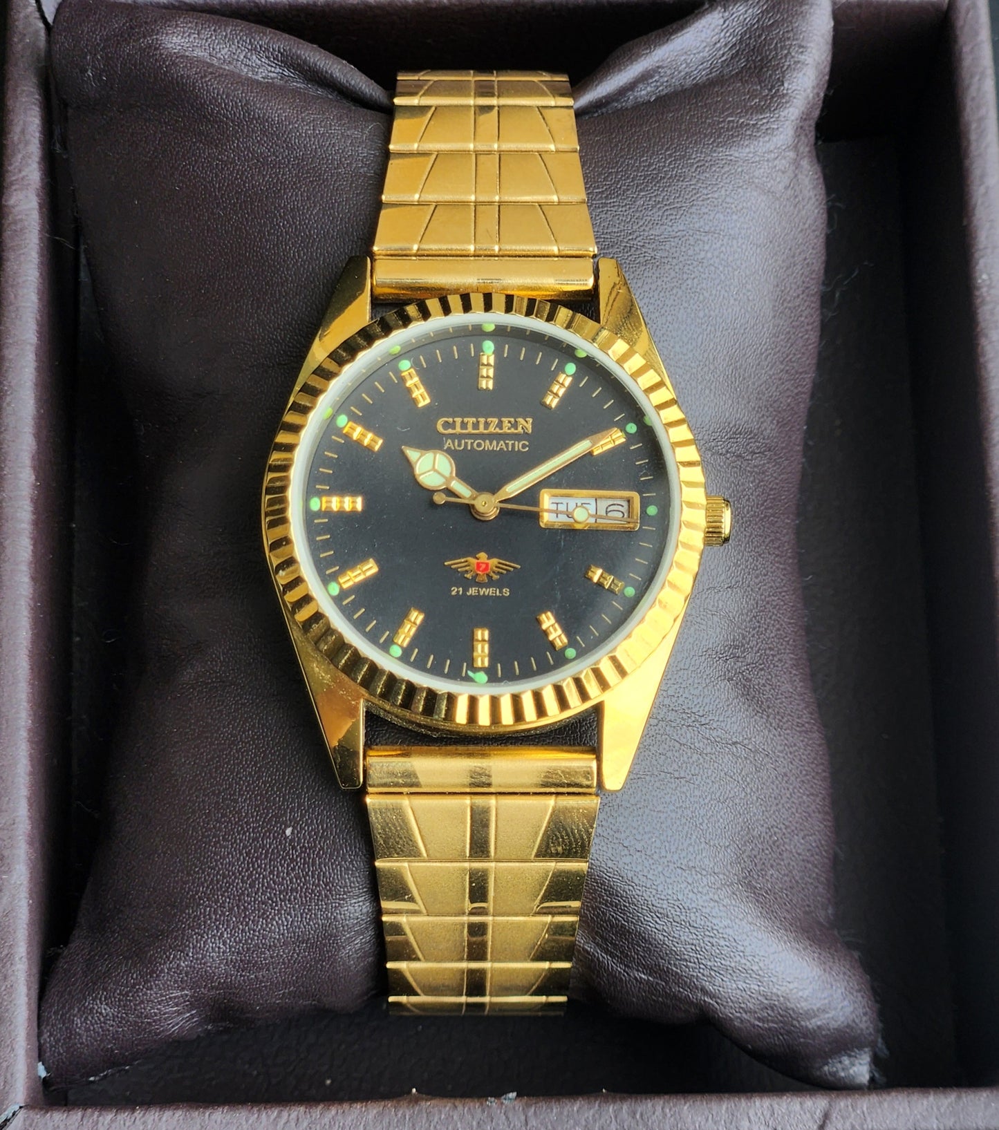 Vintage MOD Citizen Black Face Automatic 21 Jewels Cal. 8200 35MM Fix Bezel Gold Plated Men's Wrist Watch I89