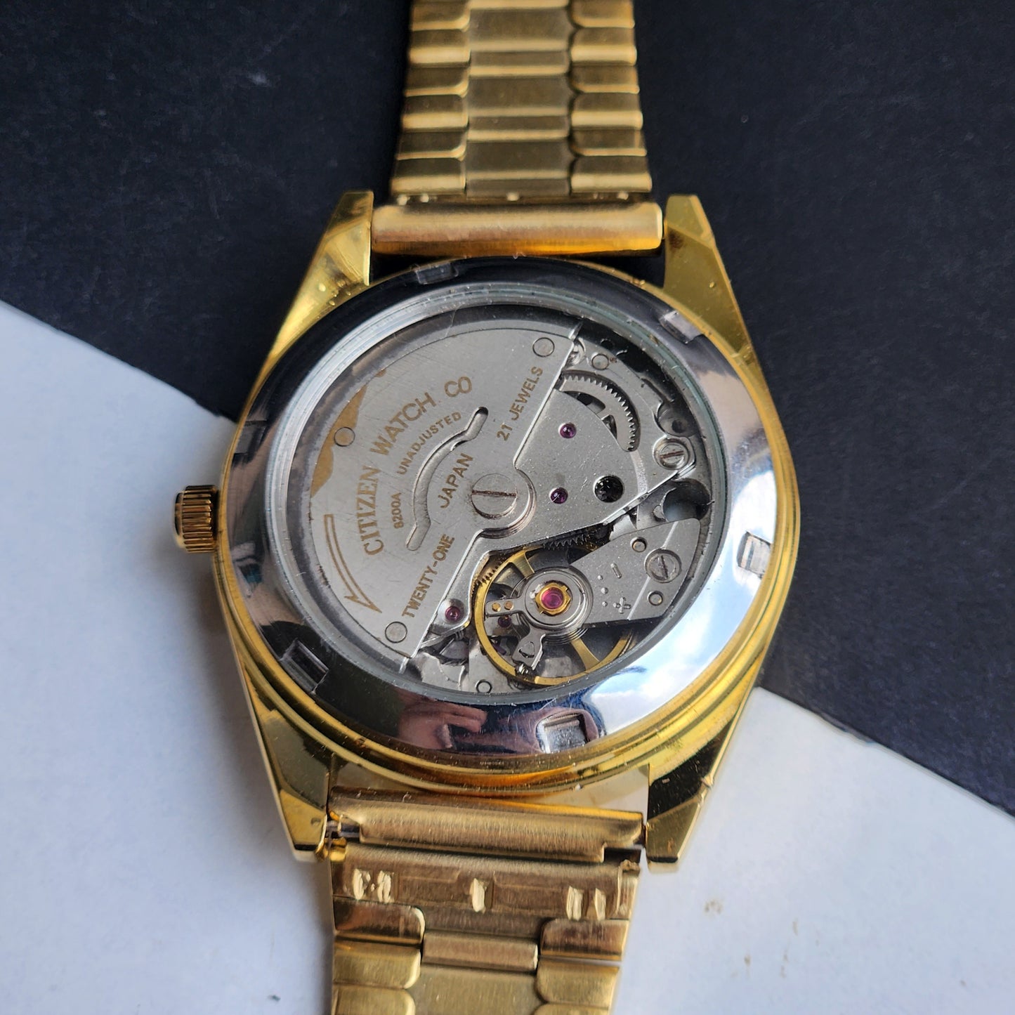 Vintage MOD Citizen Red Face Automatic 21 Jewels Cal. 8200 35mm Fix Bezel Gold Plated Men's Wrist Watch I87