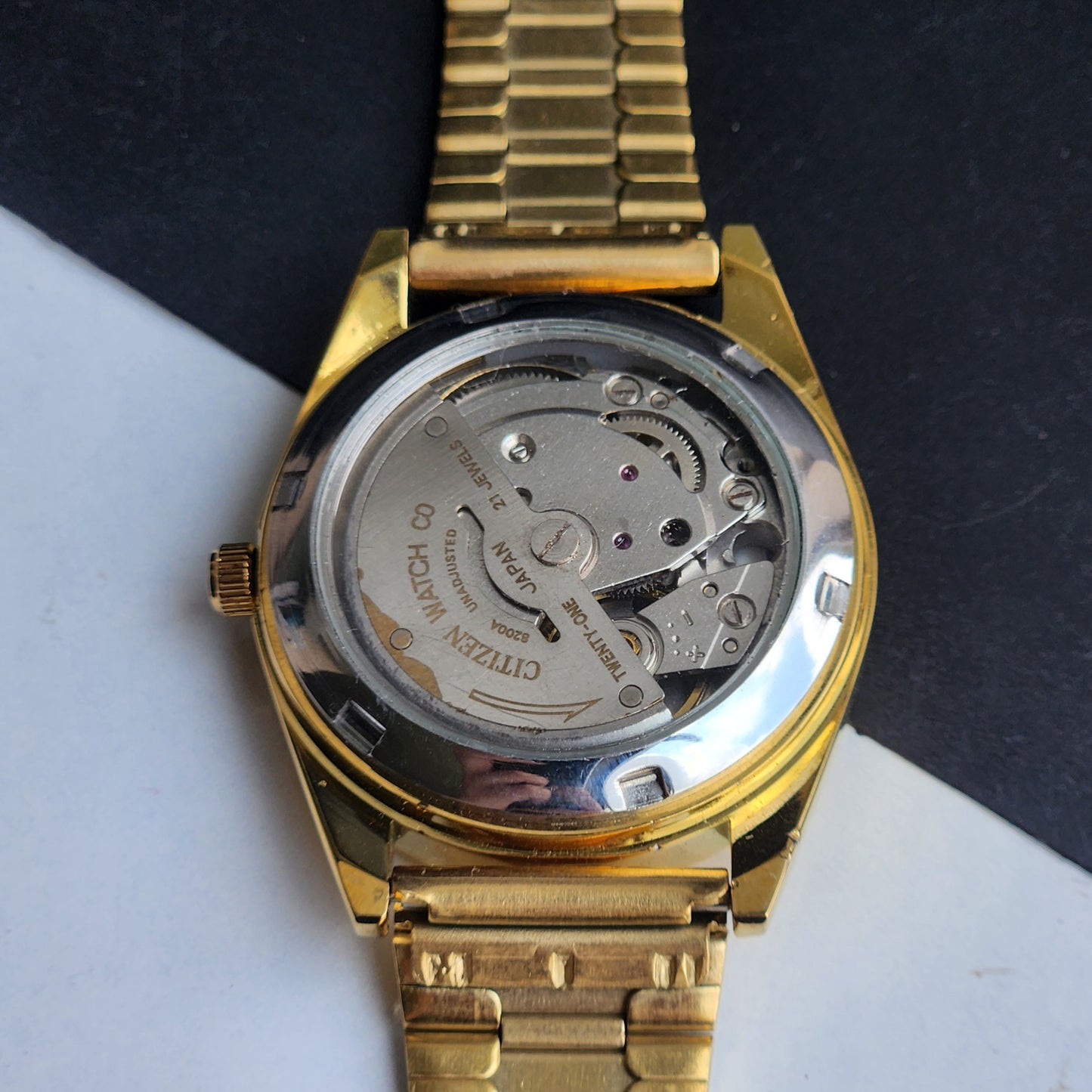 Vintage MOD Citizen Red Face Automatic 21 Jewels Cal. 8200 35mm Fix Bezel Gold Plated Men's Wrist Watch I87