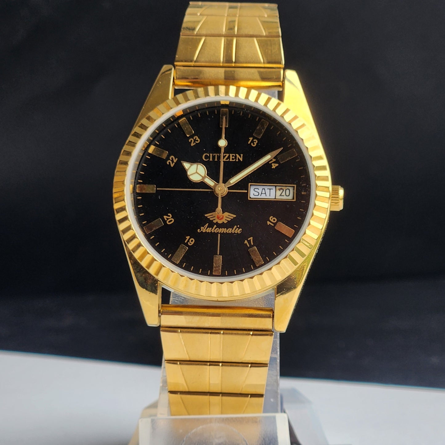 Vintage MOD Citizen Black Face Automatic 21 Jewels Cal. 8200 35mm Fix Bezel Gold Plated Men's Wrist Watch I86