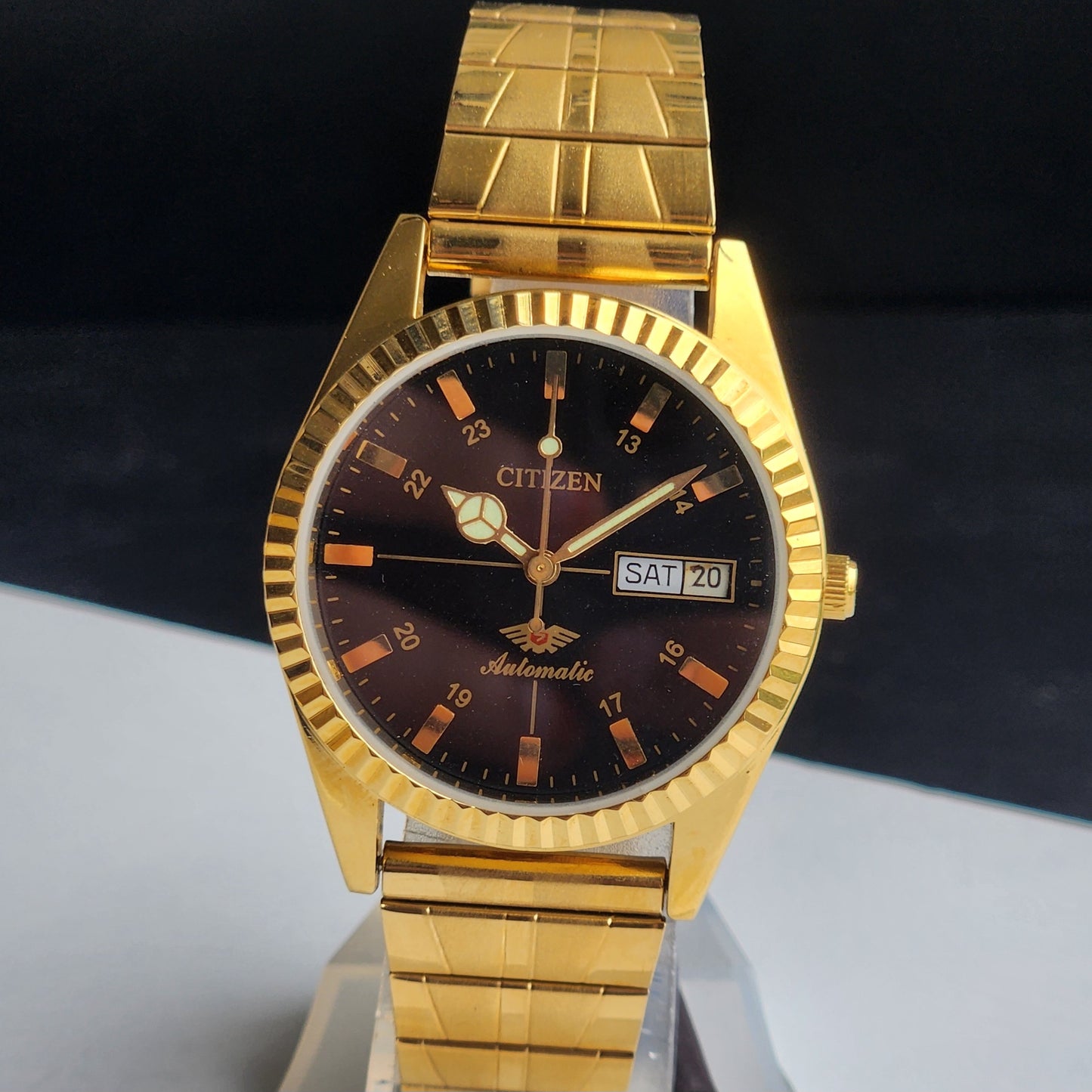Vintage MOD Citizen Black Face Automatic 21 Jewels Cal. 8200 35mm Fix Bezel Gold Plated Men's Wrist Watch I86