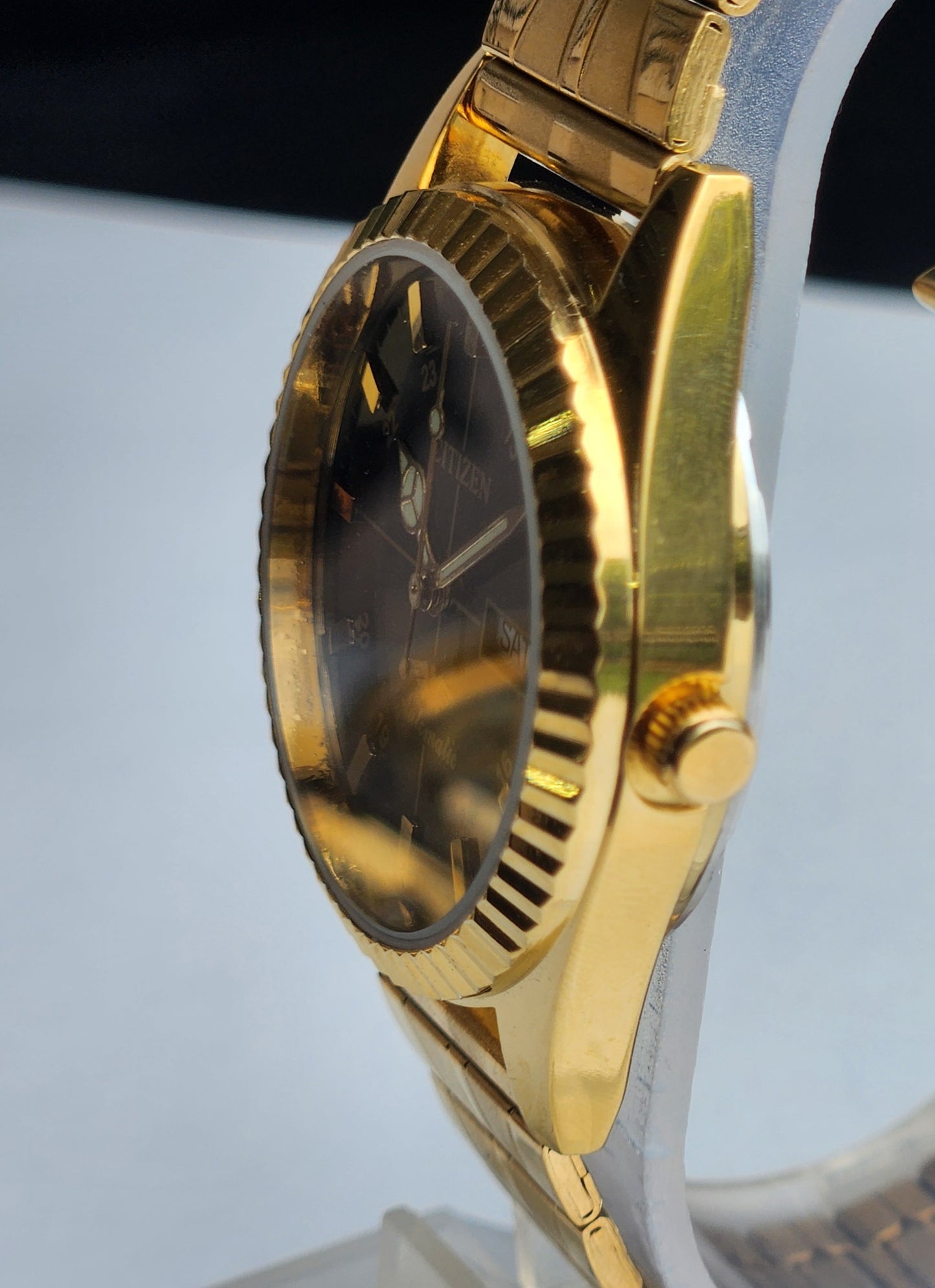 Vintage MOD Citizen Black Face Automatic 21 Jewels Cal. 8200 35mm Fix Bezel Gold Plated Men's Wrist Watch I86