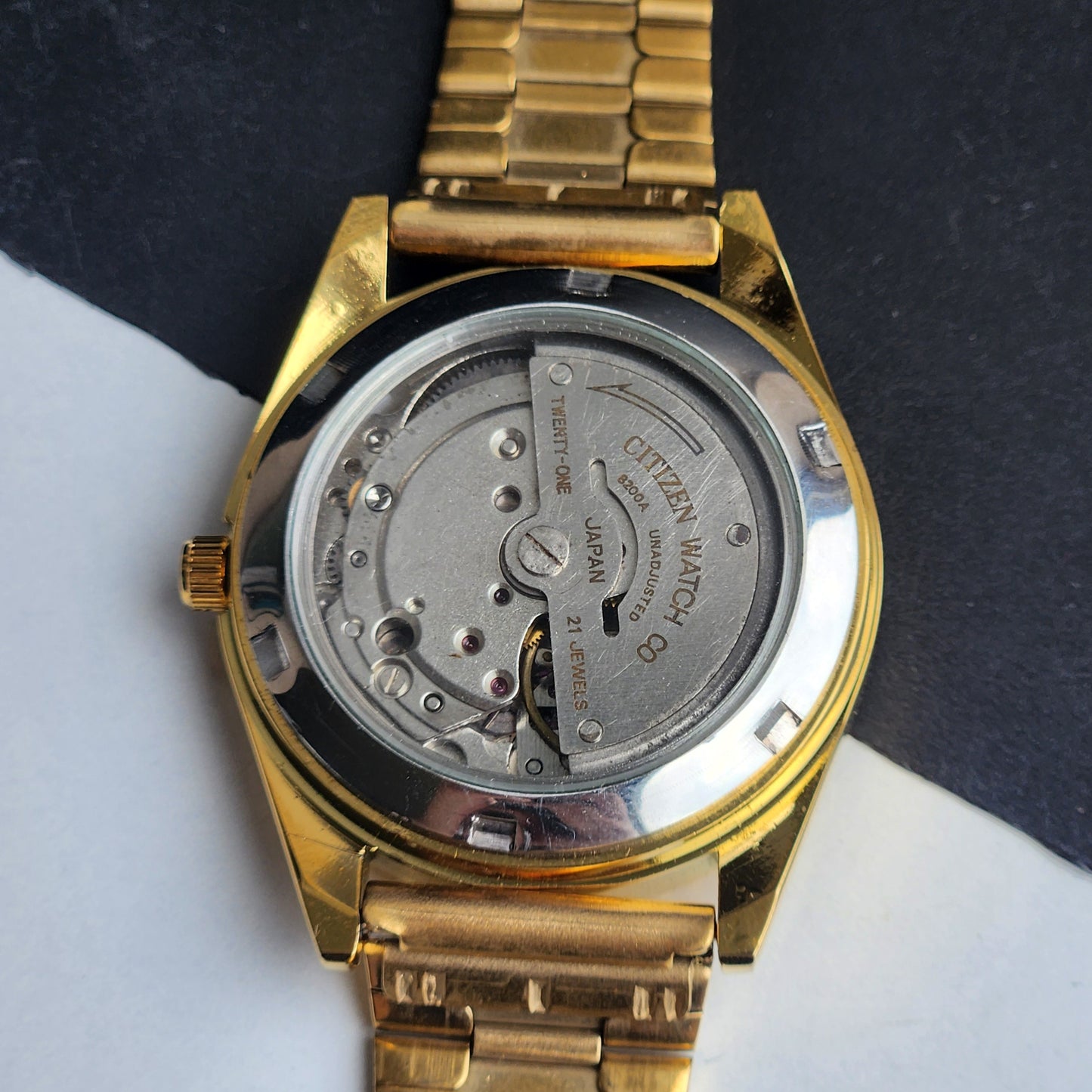 Vintage MOD Citizen Black Face Automatic 21 Jewels Cal. 8200 35mm Fix Bezel Gold Plated Men's Wrist Watch I86