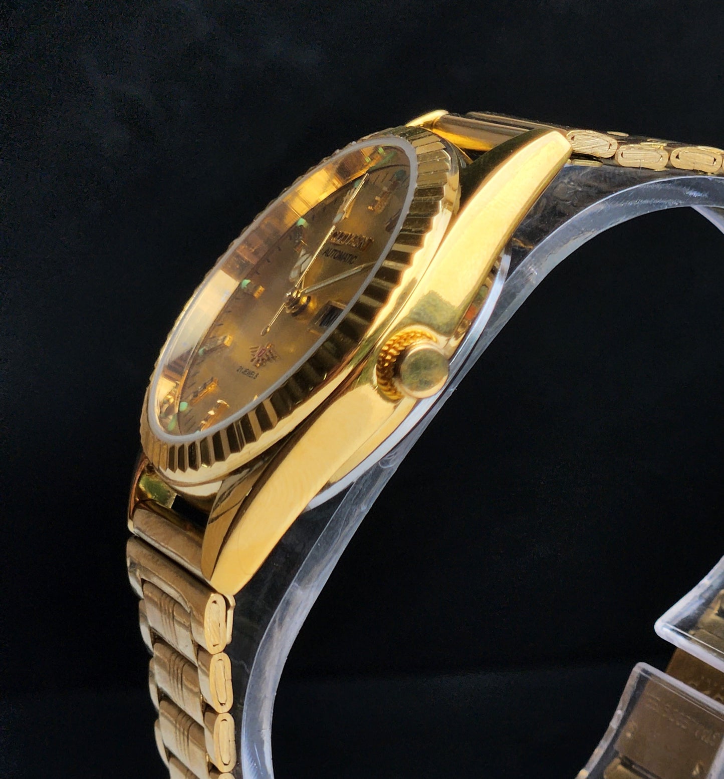 Vintage MOD Citizen Golden Face Automatic 21 Jewels Cal. 8200 35MM Fix Bezel Gold Plated Men's Wrist Watch I95