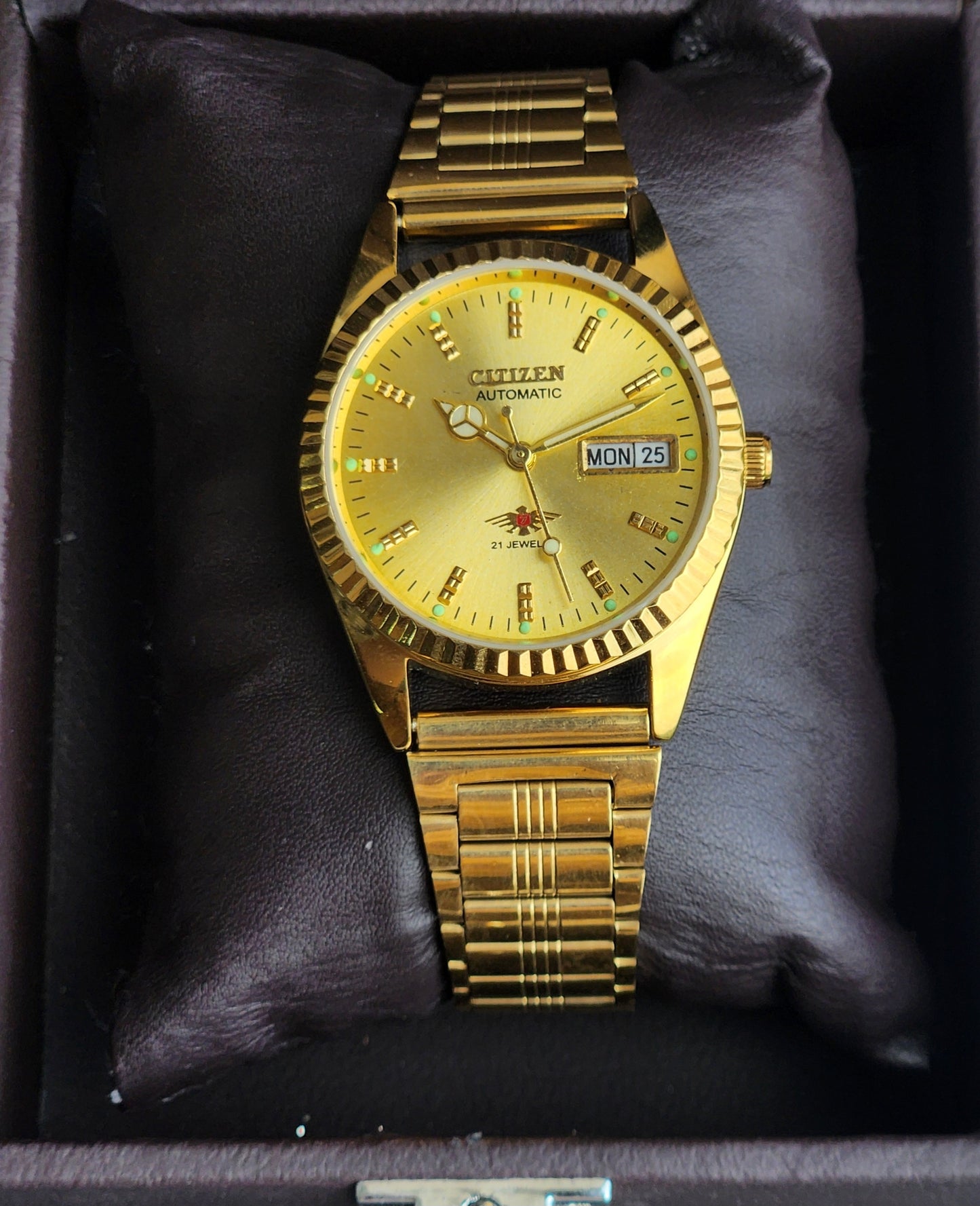 Vintage MOD Citizen Golden Face Automatic 21 Jewels Cal. 8200 35MM Fix Bezel Gold Plated Men's Wrist Watch I95