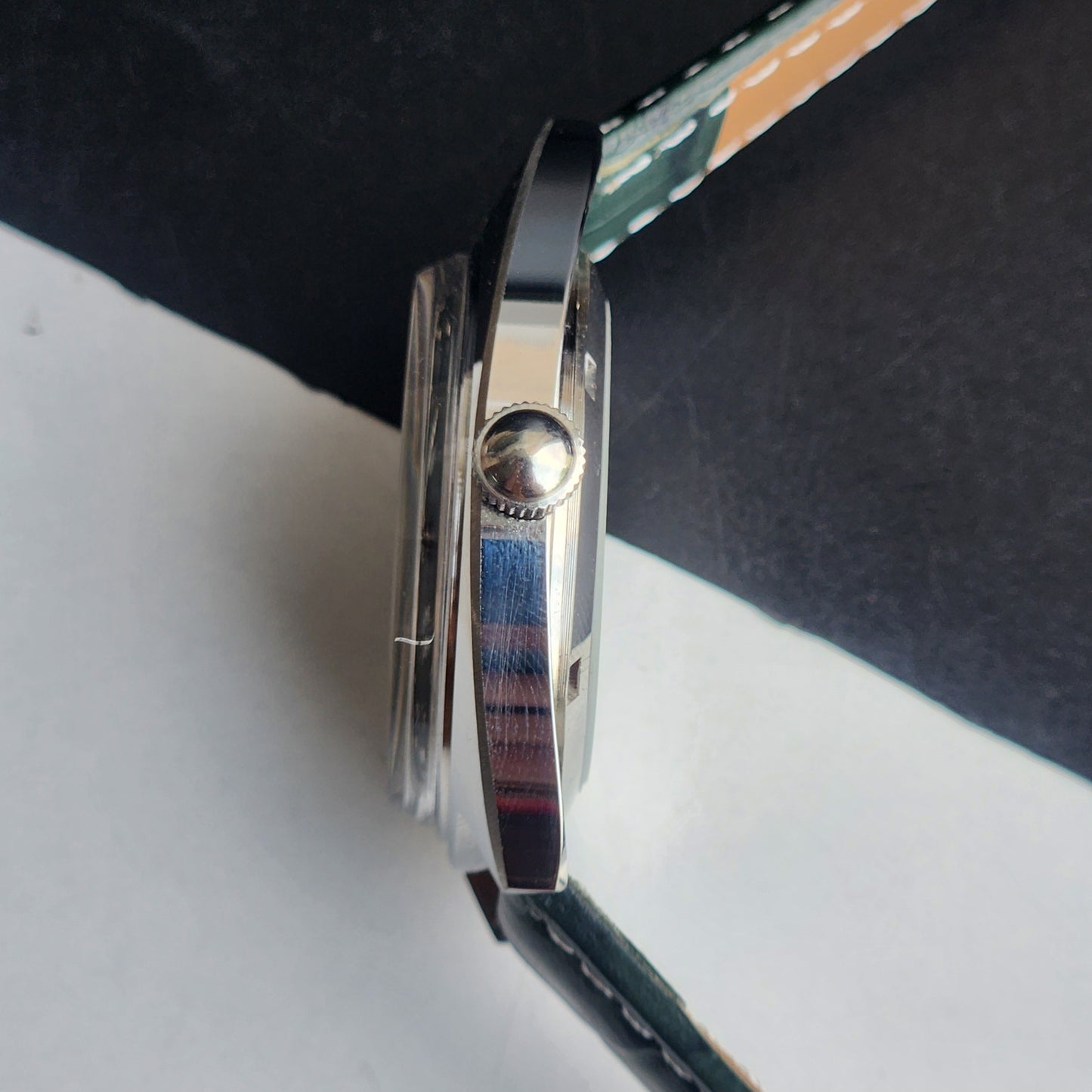 Vintage Mod HMT Kohinoor Devanagari Hand Winding 17 Jewels Green Face Green Croco Leather Strap Men's Wrist Watch J13