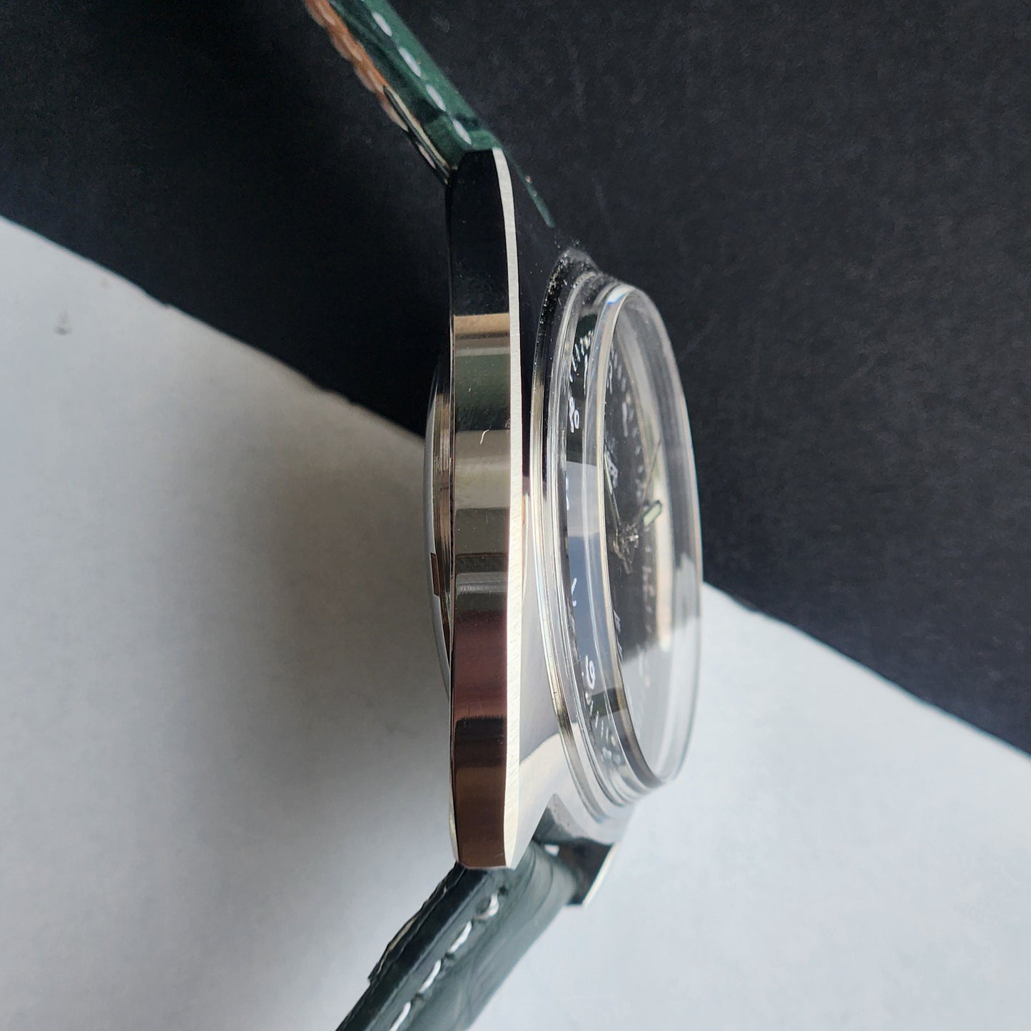 Vintage Mod HMT Kohinoor Devanagari Hand Winding 17 Jewels Green Face Green Croco Leather Strap Men's Wrist Watch J13