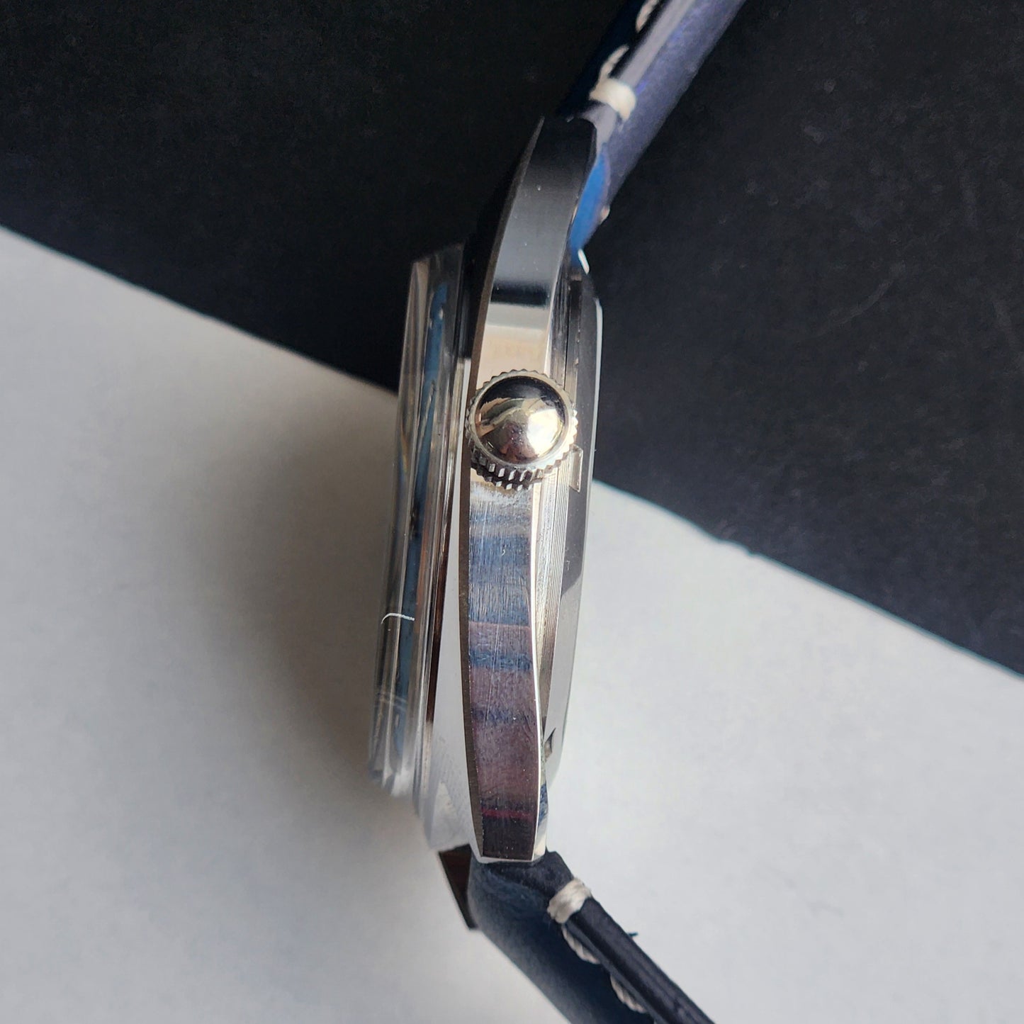 Vintage Mod HMT Kohinoor Devanagari Hand Winding 17 Jewels Sky Blue Face Blue Croco Leather Strap Men's Wrist Watch J14
