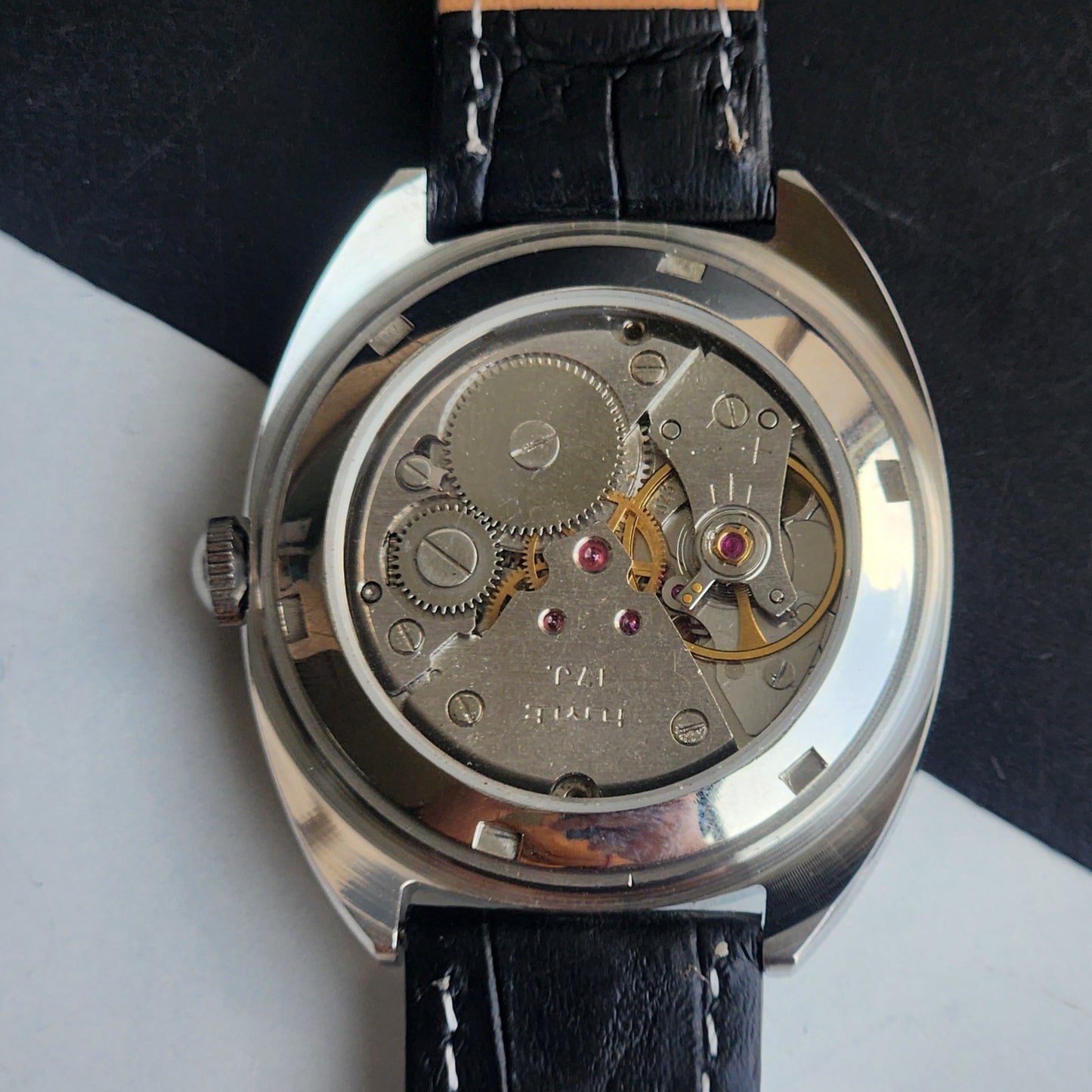 Vintage Mod HMT Kohinoor Devanagari Hand Winding 17 Jewels Sky Blue Face Blue Croco Leather Strap Men's Wrist Watch J15