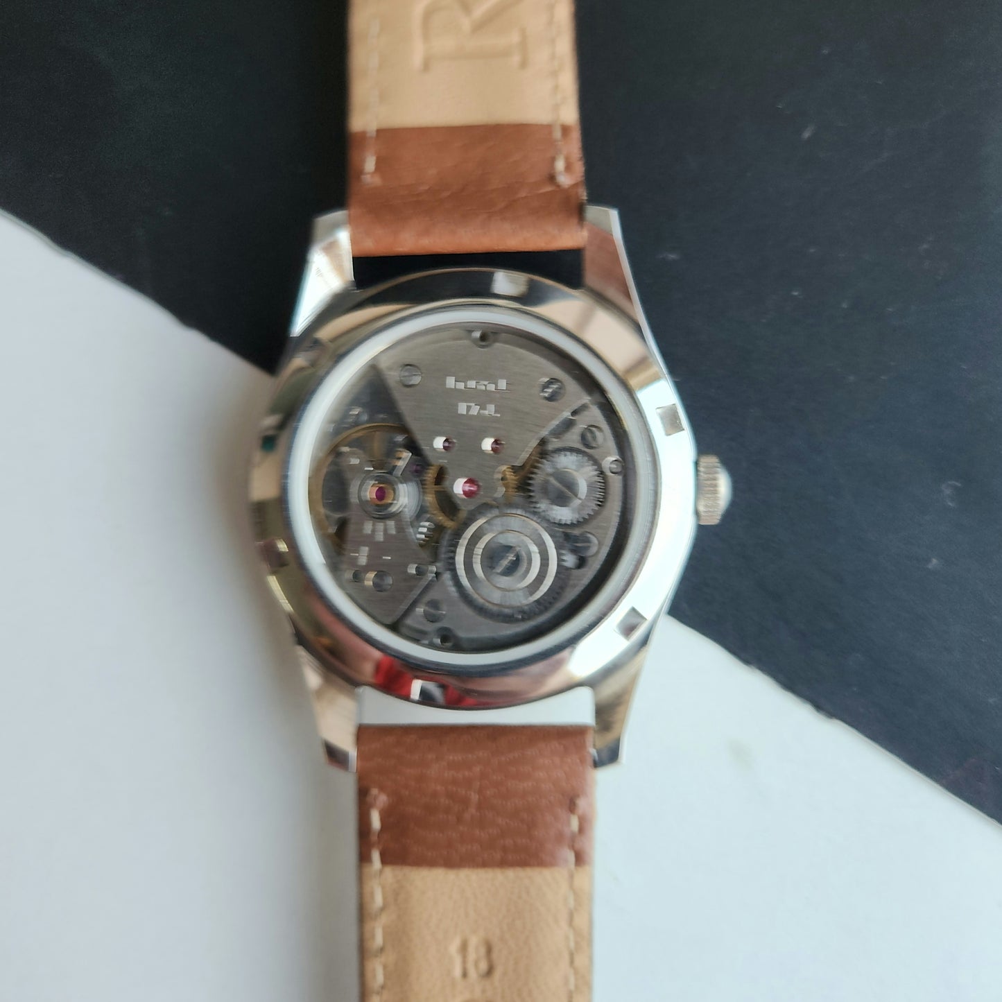Vintage MOD HMT Janata Hand Winding 17 Jewels Yellow Face Brown Leather Strap Men's Wrist Watch J19