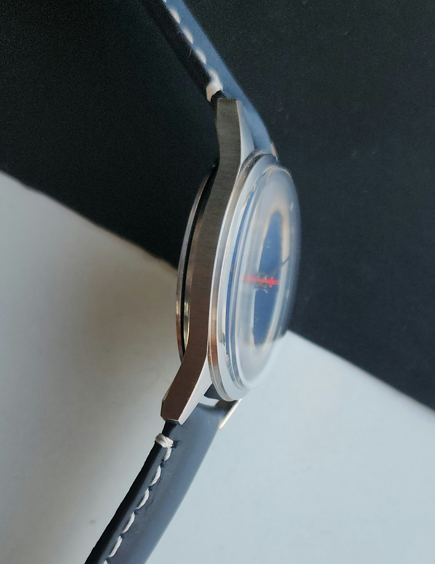 Vintage MOD HMT Pilot Hand Winding 17 Jewels Blue Face Blue Leather Strap Men's Wrist Watch J22