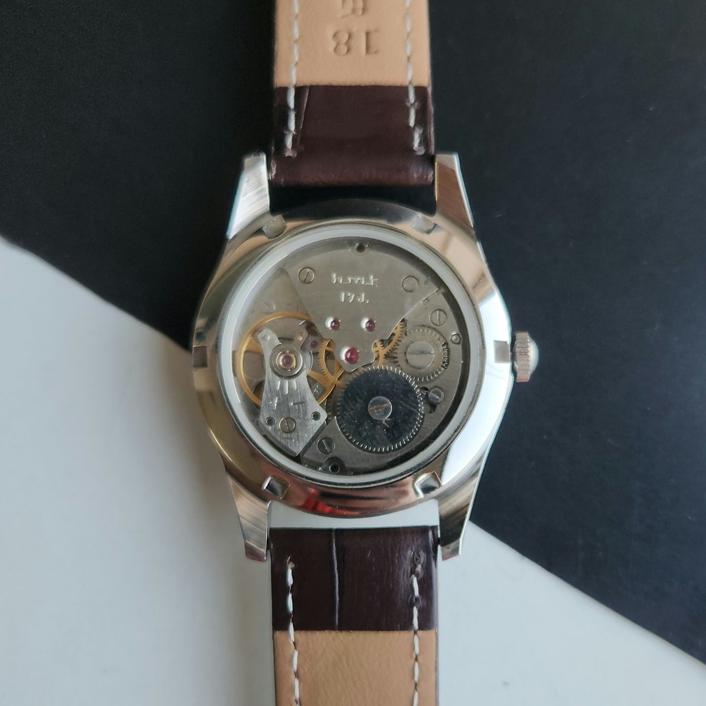 Vintage MOD HMT Janata A.P.J. Abdul Kalam Hand Winding 17 Jewels White Face Brown Leather Strap Men's Wrist Watch J23