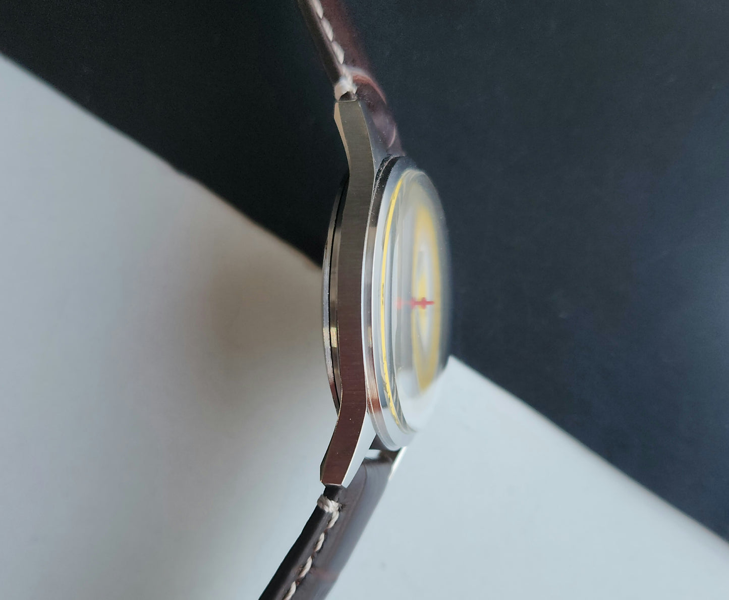 Vintage MOD HMT Janata A.P.J. Abdul Kalam Hand Winding 17 Jewels Yellow Face Brown Leather Strap Men's Wrist Watch J24