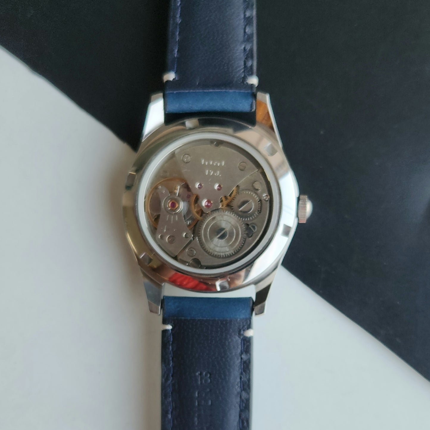 Vintage MOD HMT Janata A.P.J. Abdul Kalam Hand Winding 17 Jewels Blue Face Blue Leather Strap Men's Wrist Watch J26