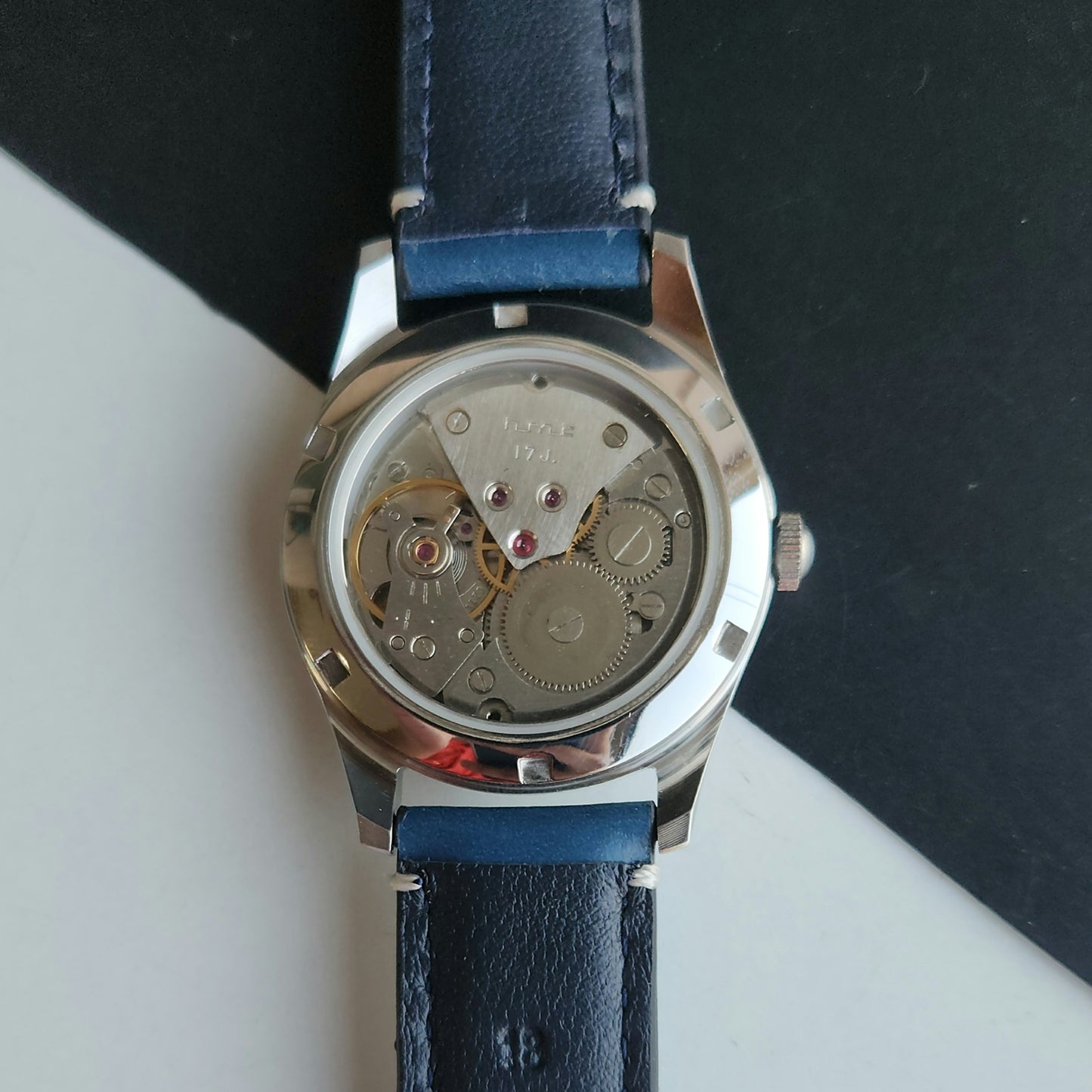 Vintage MOD HMT Janata Bhagat Singh Hand Winding 17 Jewels Blue Face Blue Leather Strap Men's Wrist Watch J28