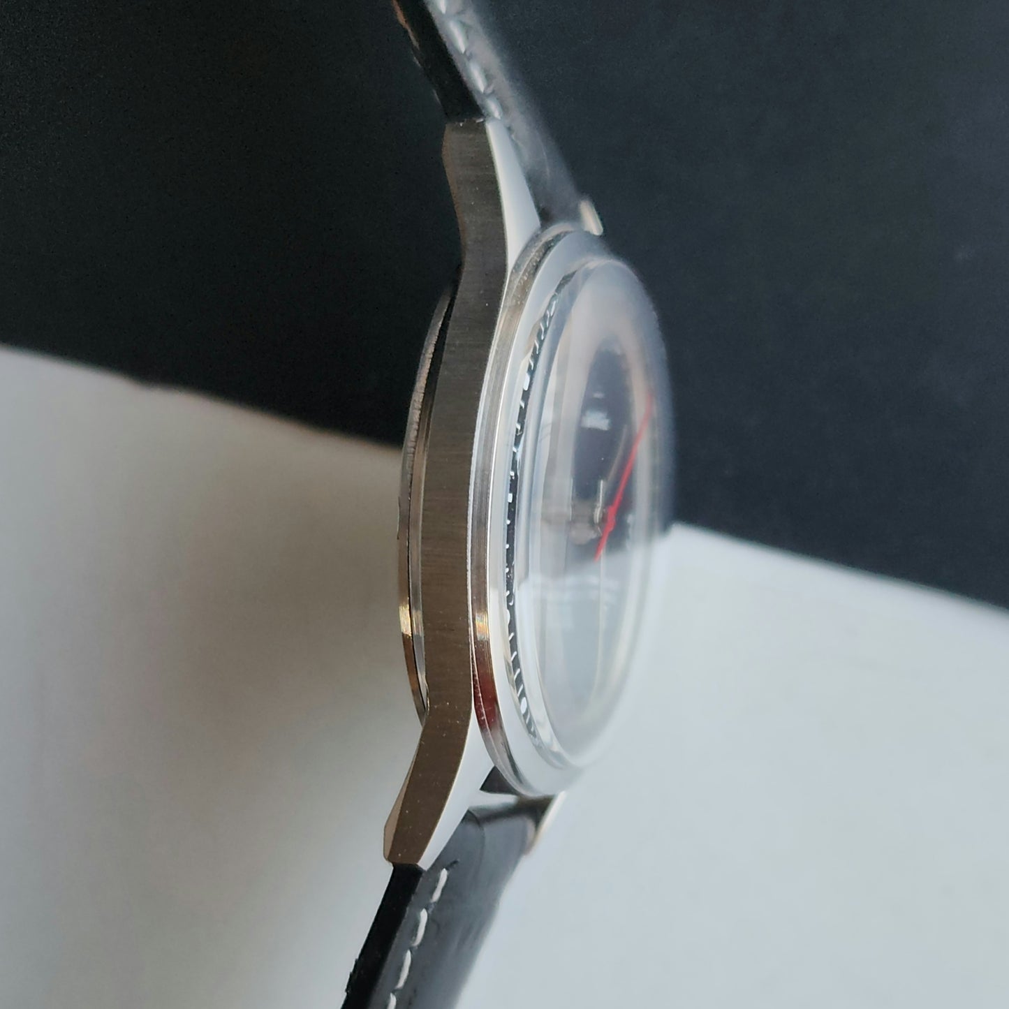 Vintage MOD HMT Janata Bhagat Singh Hand Winding 17 Jewels Black Face black Leather Strap Men's Wrist Watch J29