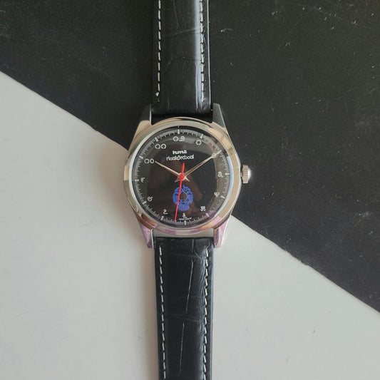 Vintage MOD HMT Gandaberunda Hand Winding 17 Jewels Black Face Black Leather Strap Men's Wrist Watch J45