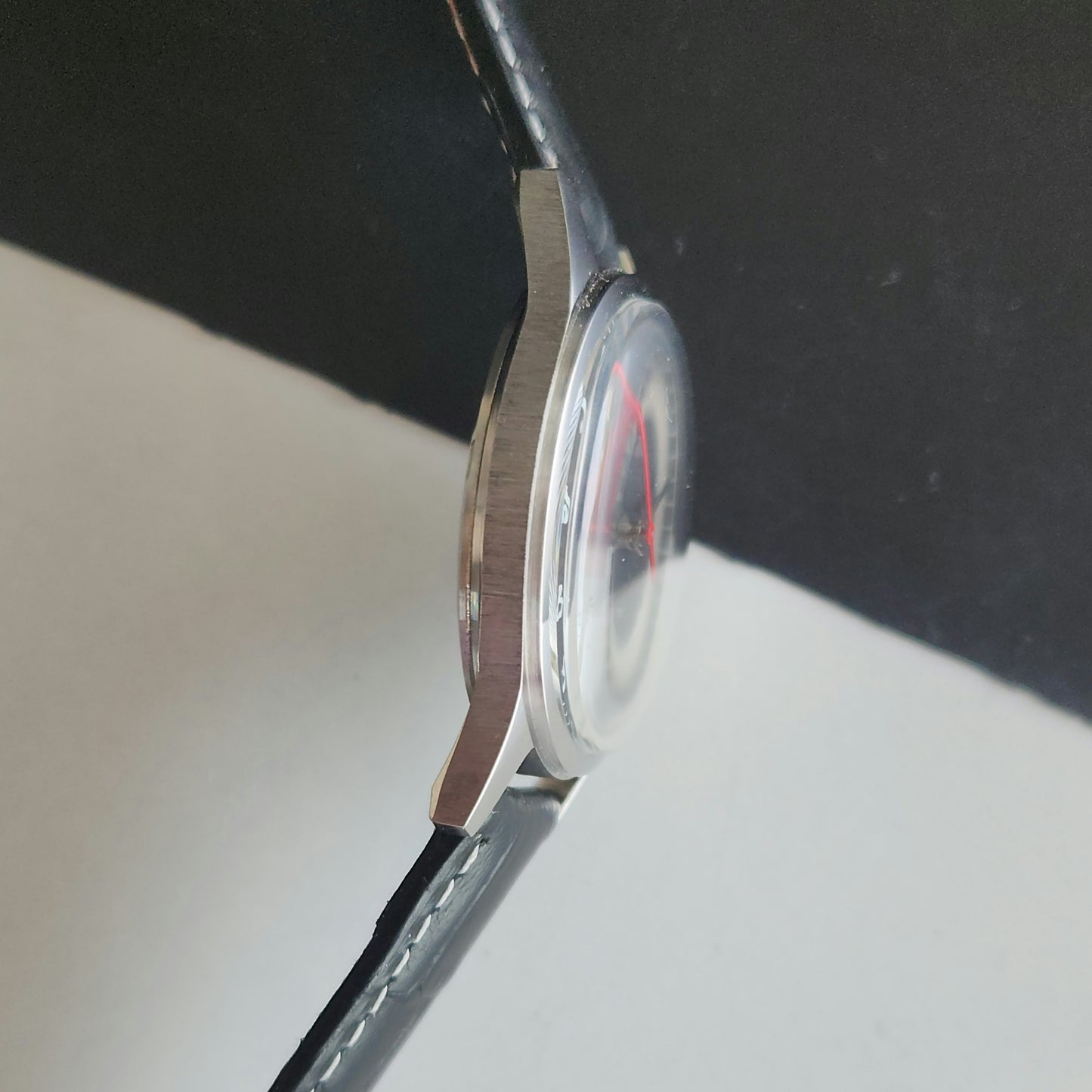 Vintage MOD HMT Janata Bangla Hand Winding 17 Jewels Black Face Black Leather Strap Men's Wrist Watch J33