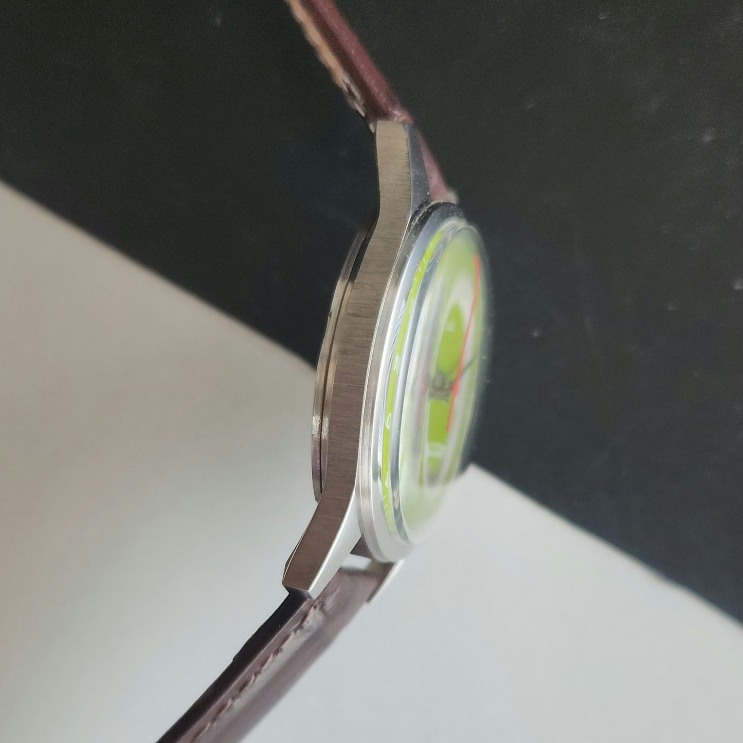 Vintage MOD HMT Spanish Hand Winding 17 Jewels Green Face Brown leather Strap Men's Wrist Watch J48