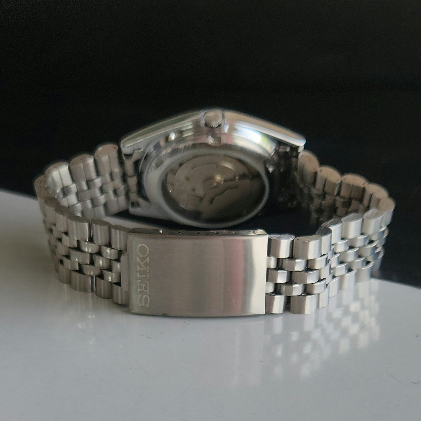 Vintage MOD Seiko 5 Automatic 23 Jewels Cal.6349 Silver Face Repainted Mickey Mouse Jubilee Bracelet Men's Wrist Watch J52