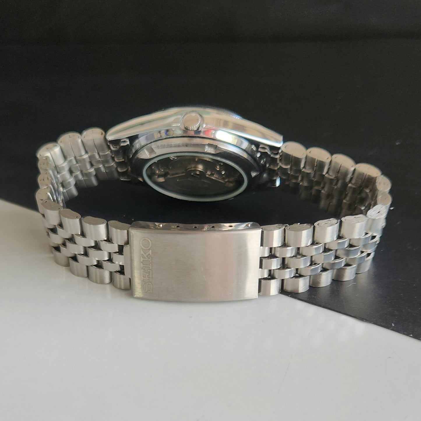 Vintage MOD Seiko 5 Automatic 23 Jewels Cal.6349 Sillver Face Repainted Mickey Mouse Jubilee Bracelet Men's Wrist Watch J53