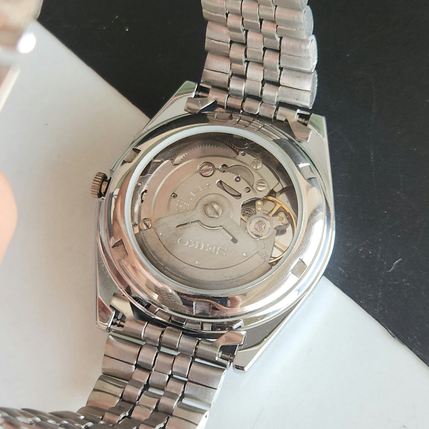 Vintage MOD Seiko 5 Automatic 23 Jewels Cal.6349 Sillver Face Repainted Mickey Mouse Jubilee Bracelet Men's Wrist Watch J53