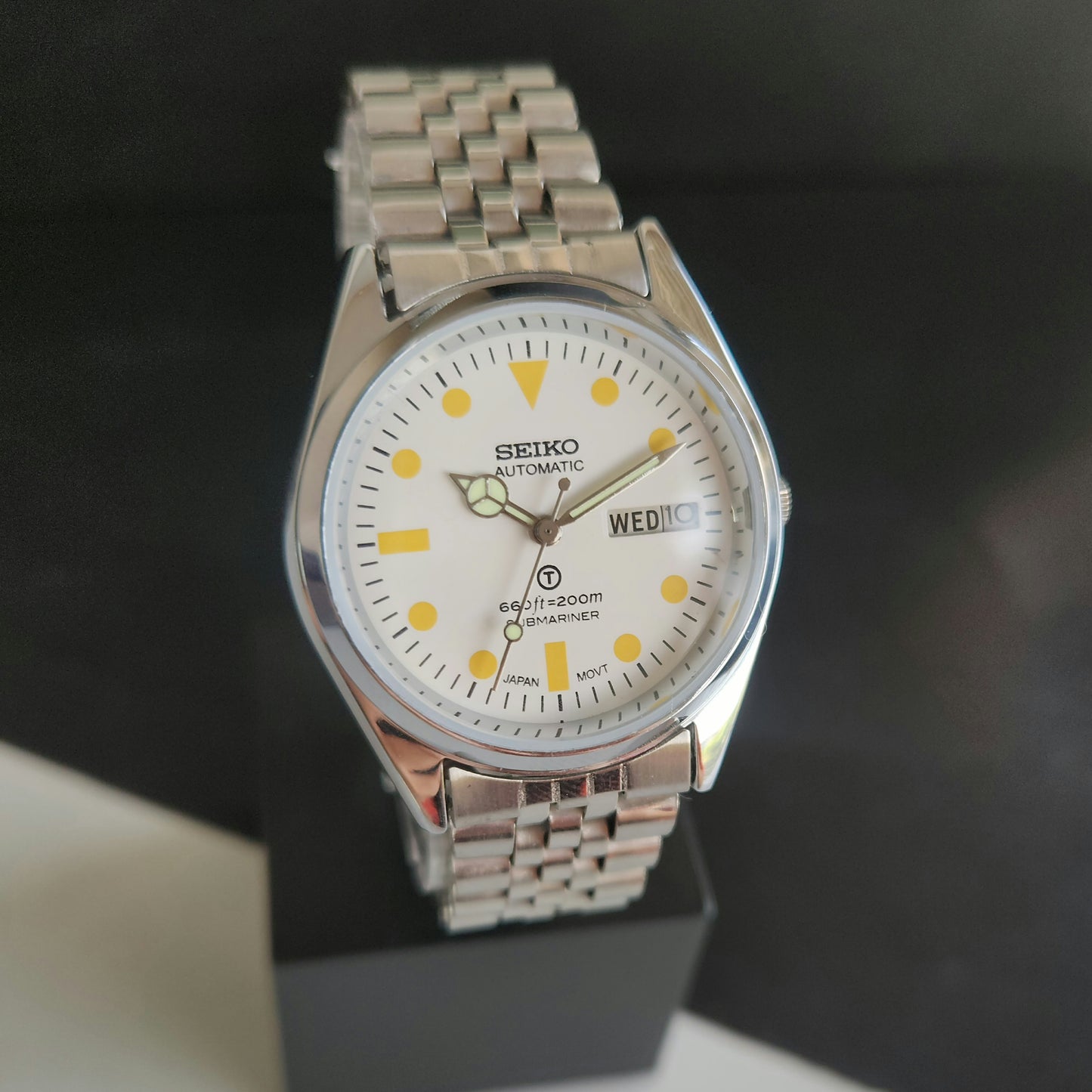 Vintage MOD Seiko 5 Automatic 17 Jewels Cal.6309 White Face Jubilee Bracelet Men's Wrist Watch J58