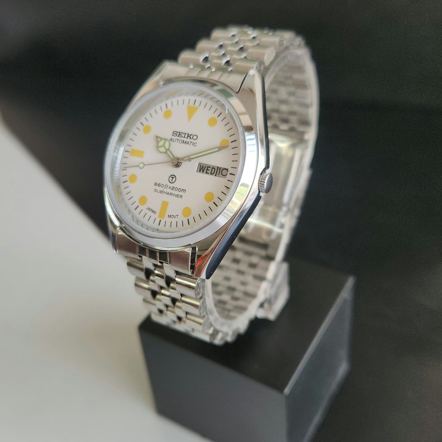 Vintage MOD Seiko 5 Automatic 17 Jewels Cal.6309 White Face Jubilee Bracelet Men's Wrist Watch J58