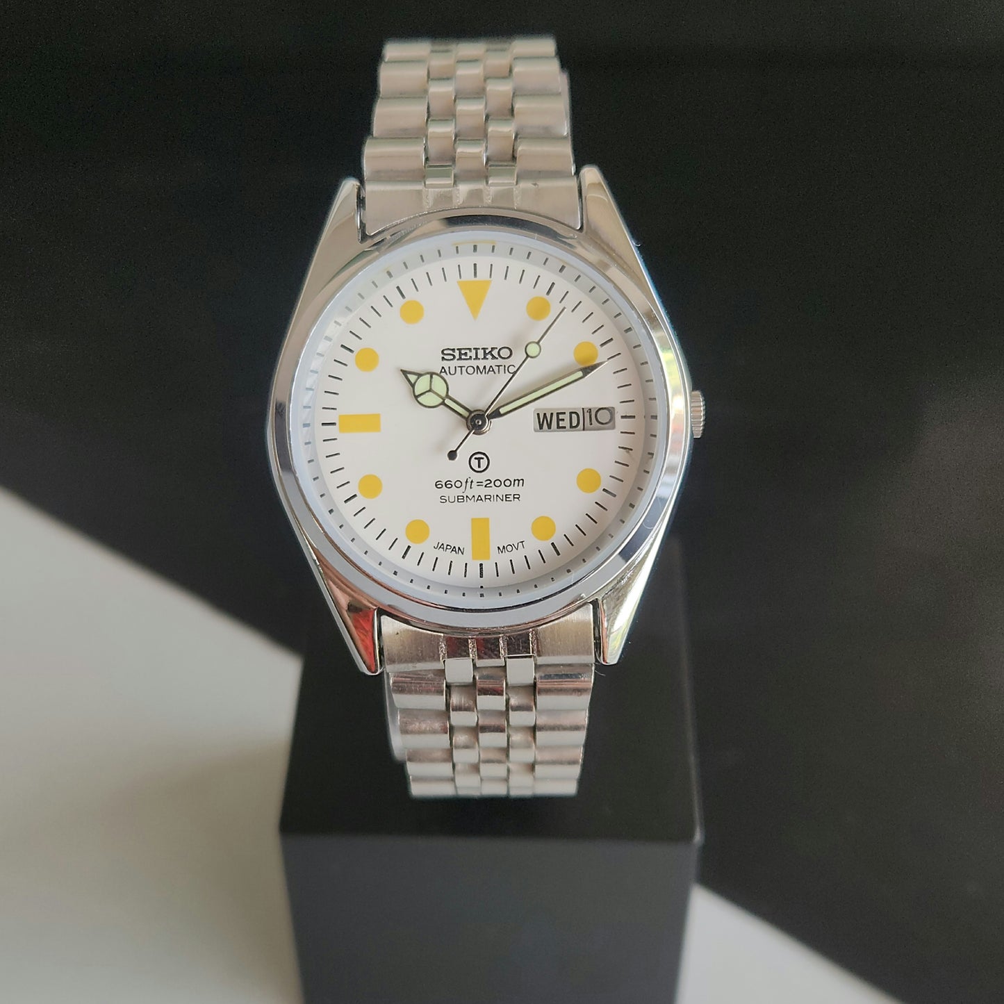 Vintage MOD Seiko 5 Automatic 17 Jewels Cal.6309 White Face Jubilee Bracelet Men's Wrist Watch J58