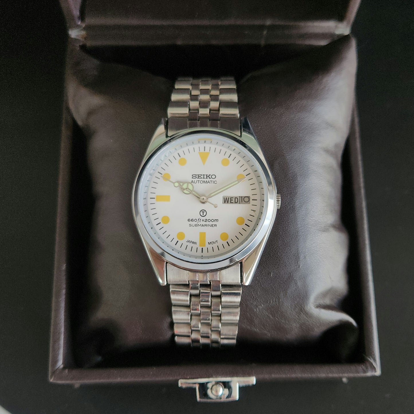 Vintage MOD Seiko 5 Automatic 17 Jewels Cal.6309 White Face Jubilee Bracelet Men's Wrist Watch J58
