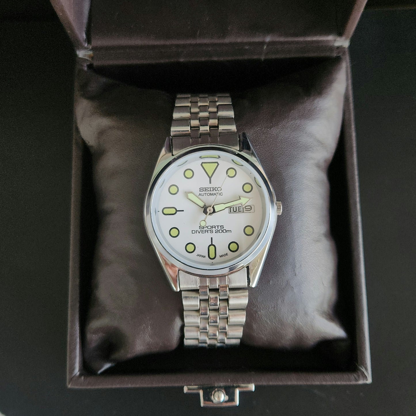 Vintage MOD Seiko 5 Automatic 21 Jewels Cal.6319 White Face Jubilee Bracelet Men's Wrist Watch J60