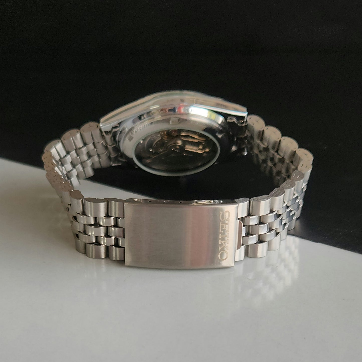 Vintage MOD Seiko 5 Automatic 23 Jewels Cal.6349 Red Face Jubilee Bracelet Men's Wrist Watch J59