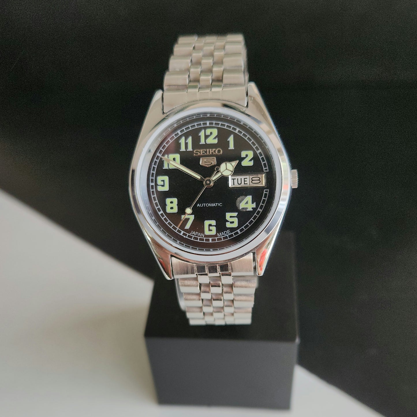 Vintage MOD Seiko 5 Automatic 17 Jewels Cal.6309 Black Face Jubilee Bracelet Men's Wrist Watch J61