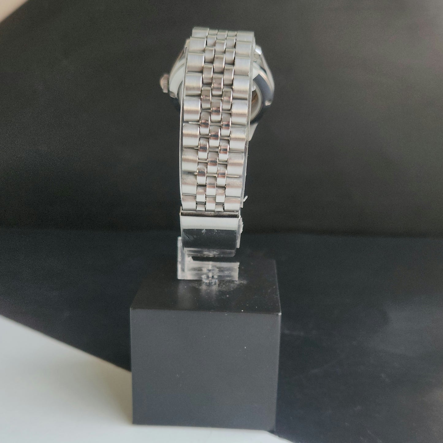 Vintage MOD HMT Janata Tamil Hand Winding 17 Jewels Peach 35mm Silver Case With Bracelet Men's Wrist Watch J76