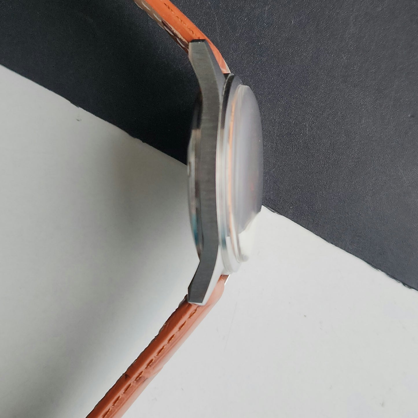 Vintage MOD HMT Janata Tamil Hand Winding 17 Jewels Peach Face 35mm Silver Case With Tan Leather Strap Men's Wrist Watch J82