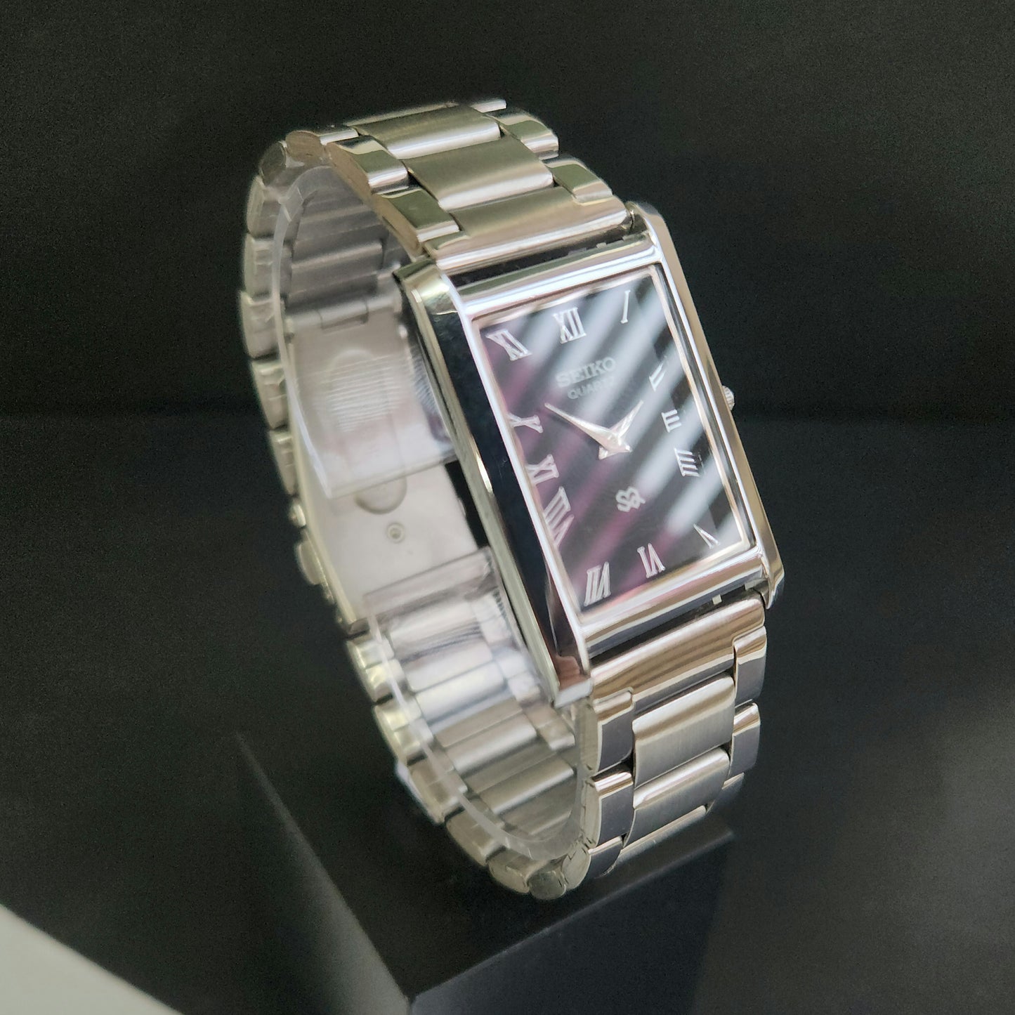 MOD Seiko Slim Rectangular Quartz Black Face Bracelet Men's Wrist Watch J93