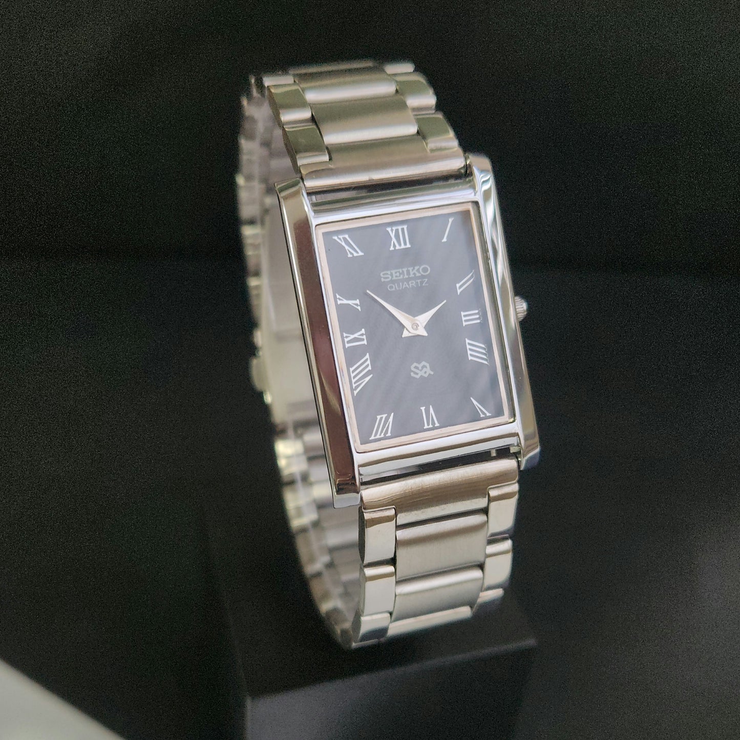 MOD Seiko Slim Rectangular Quartz Black Face Bracelet Men's Wrist Watch J93