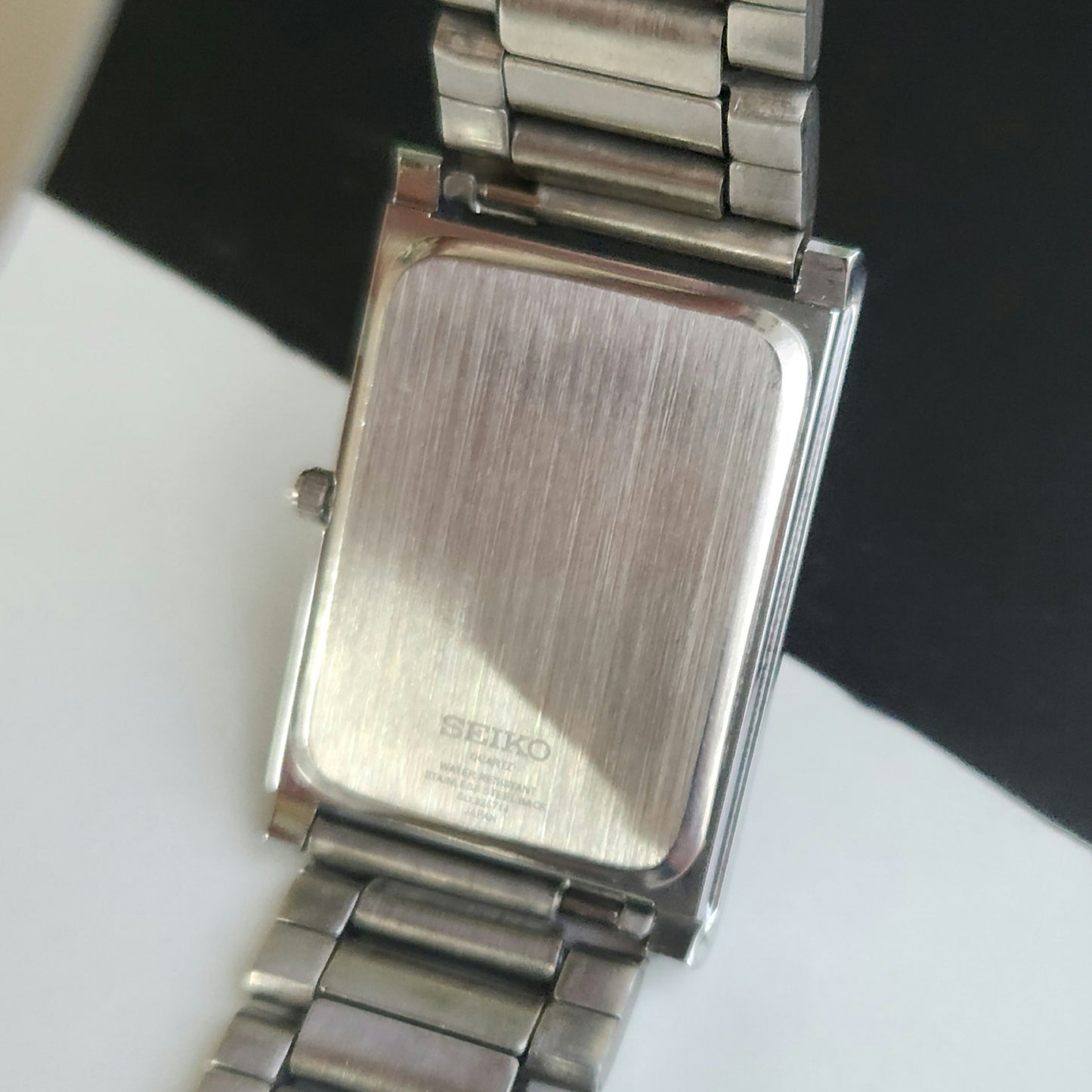 MOD Seiko Slim Rectangular Quartz Black Face Bracelet Men's Wrist Watch J93