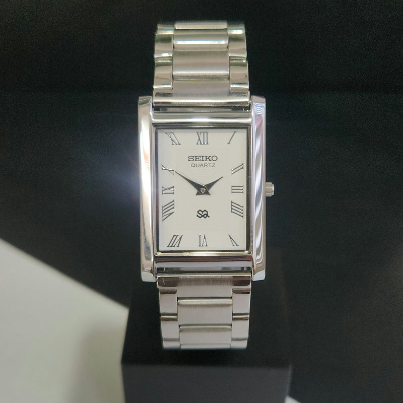MOD Seiko Slim Rectangular Quartz White Face Bracelet Men's Wrist Watch J95