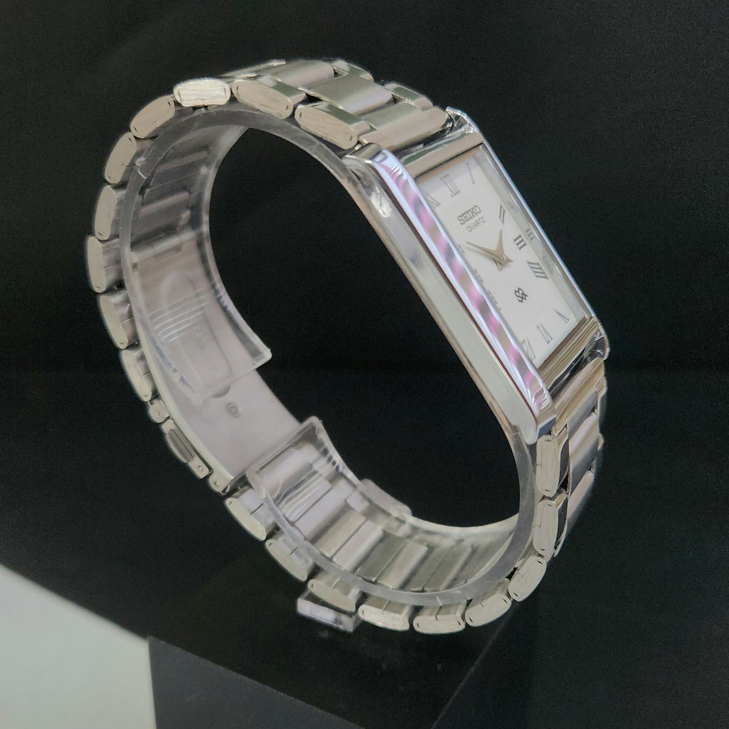 MOD Seiko Slim Rectangular Quartz White Face Bracelet Men's Wrist Watch J95