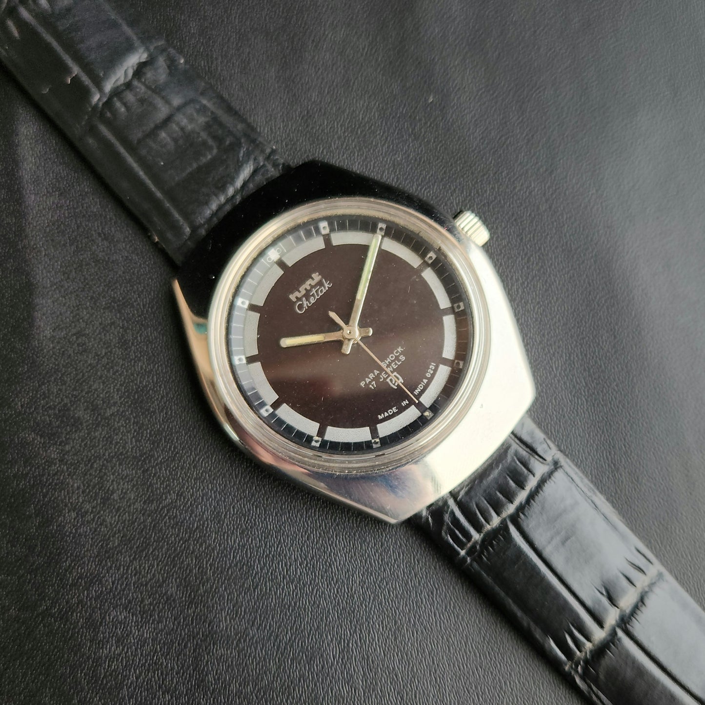 Vintage Original HMT Kohinoor Hand Winding 17 Jewels Silver Face Brown Leather Strap Men's Wrist Watch J100