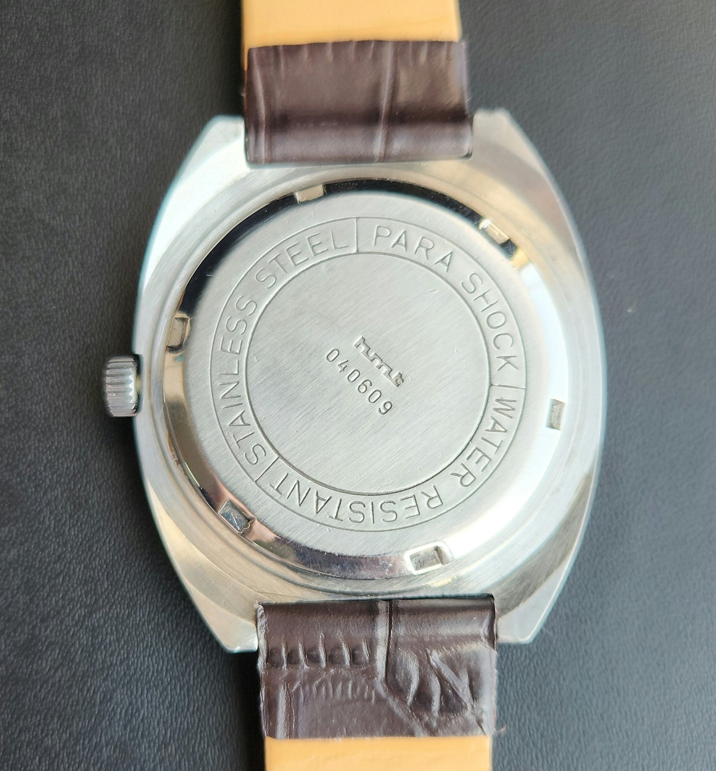 Vintage Original HMT Kohinoor Hand Winding 17 Jewels Grey Face Brown Leather Strap Men's Wrist Watch J109