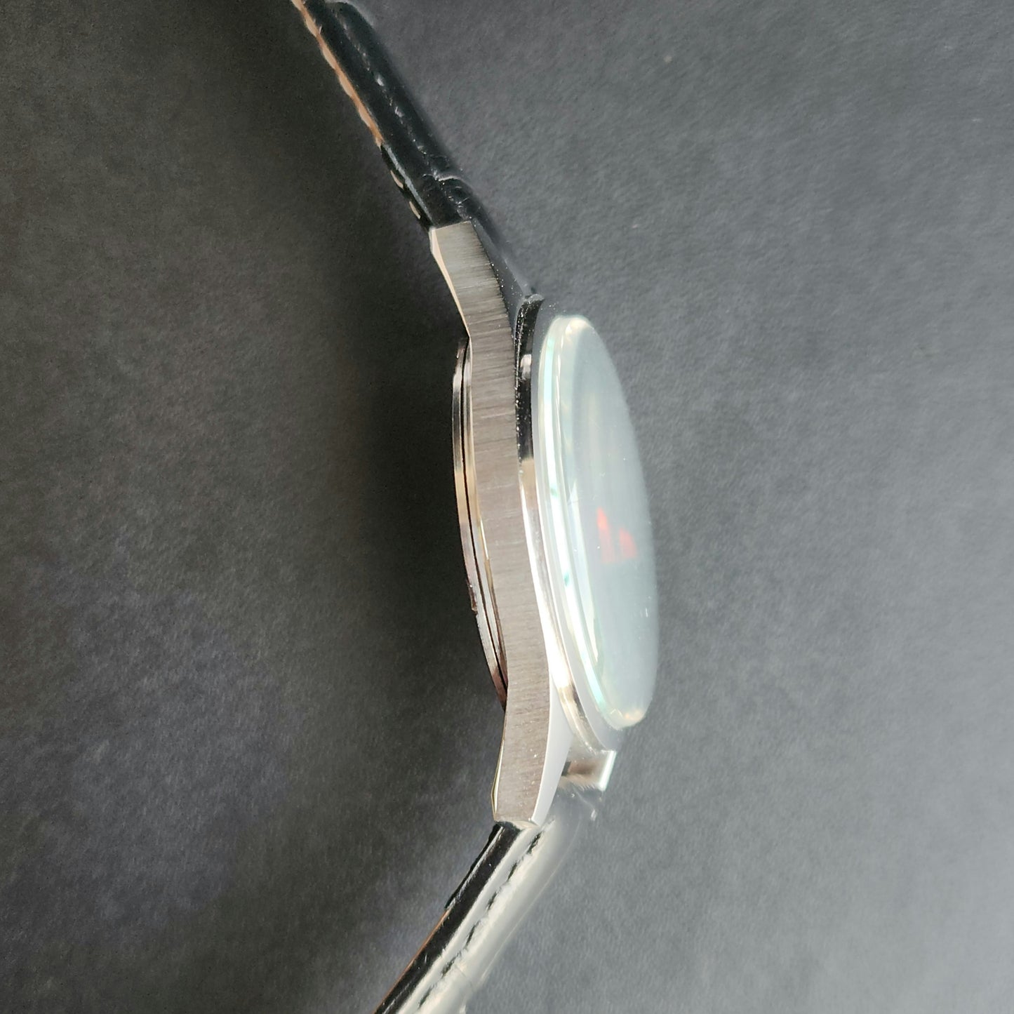 Vintage MOD HMT Janata Hand Winding 17 Jewels Blue Face Black leather Strap Men's Wrist Watch K22