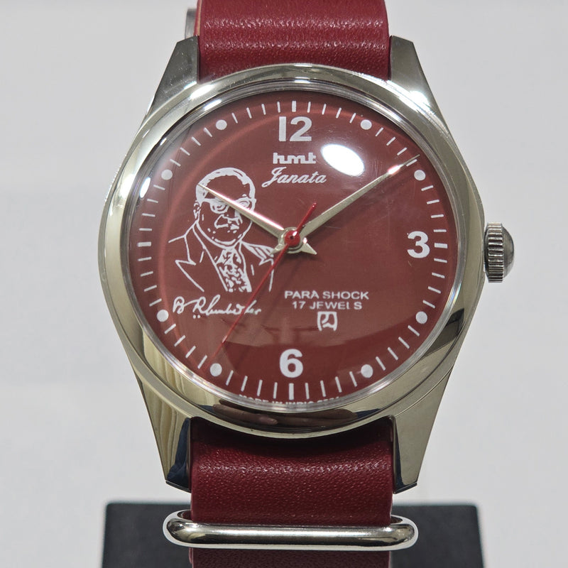 Vintage MOD HMT Janata B.R .Ambedkar Hand Winding 17 Jewels Red Face Red Nato Leather Strap Men's Wrist Watch K18