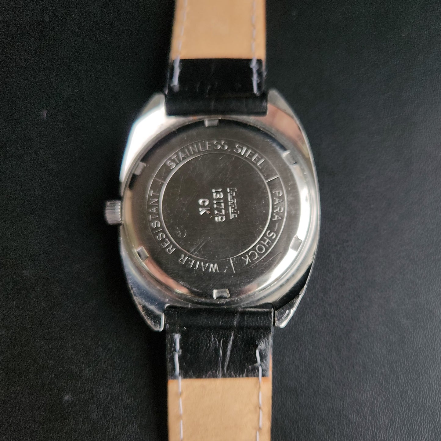 Vintage Original HMT Kohinoor Hand Winding 17 Jewels White Face Black Croco Leather Strap Men's Wrist Watch S89