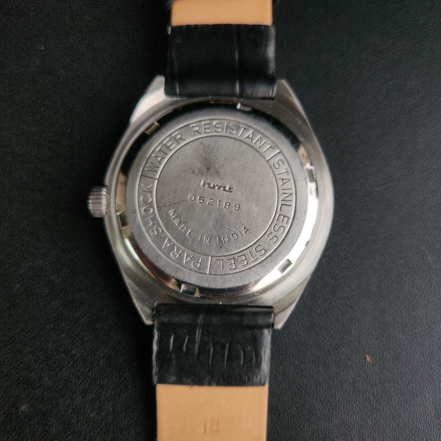 Vintage Original HMT Maurya Hand Winding 17 Jewels Golden Face Black Croco Leather Strap Men's Wrist Watch S93