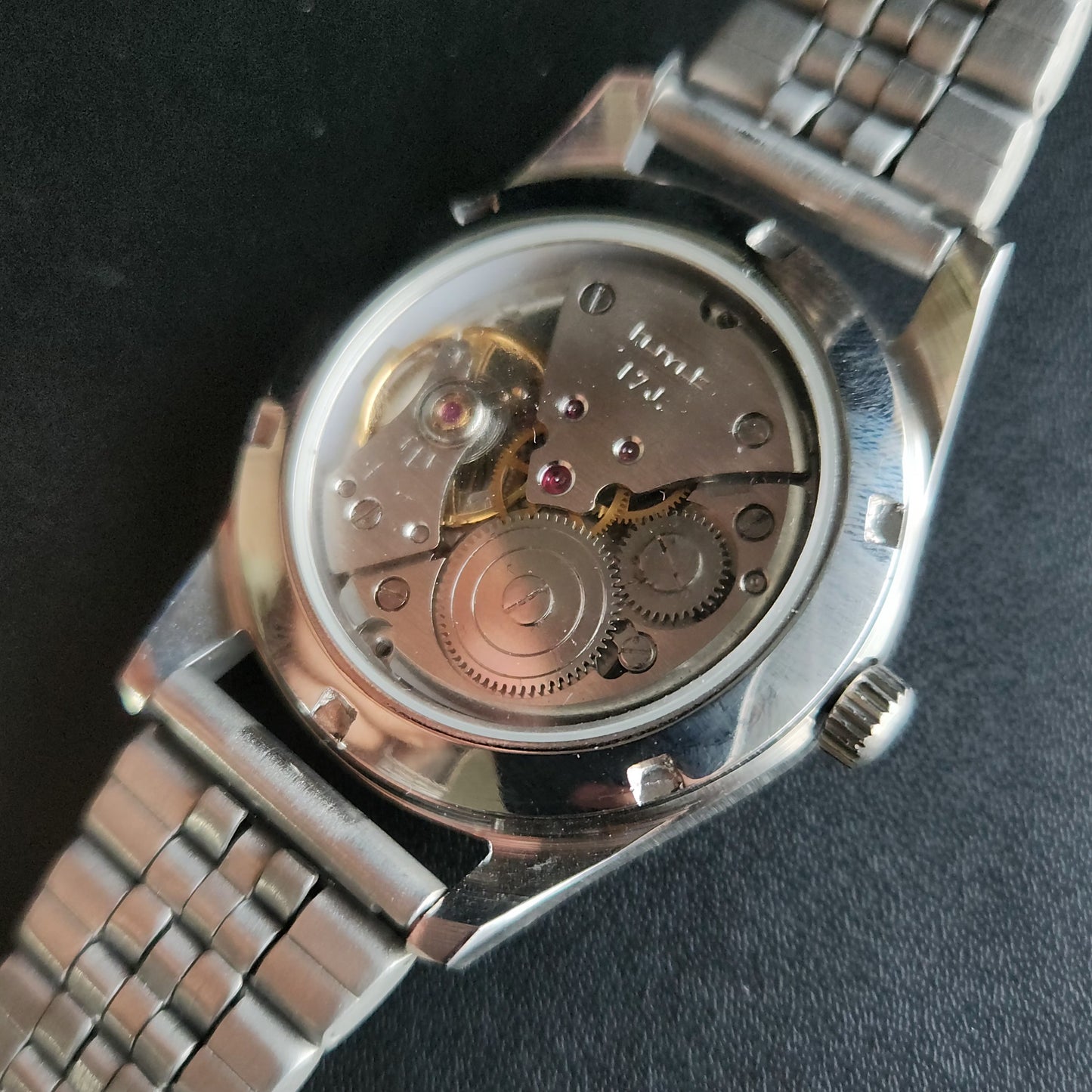Vintage MOD HMT Janata Arabic/Urdu Hand Winding 17 Jewels Red Face Jubliee Bracelet Men's Wrist Watch S104