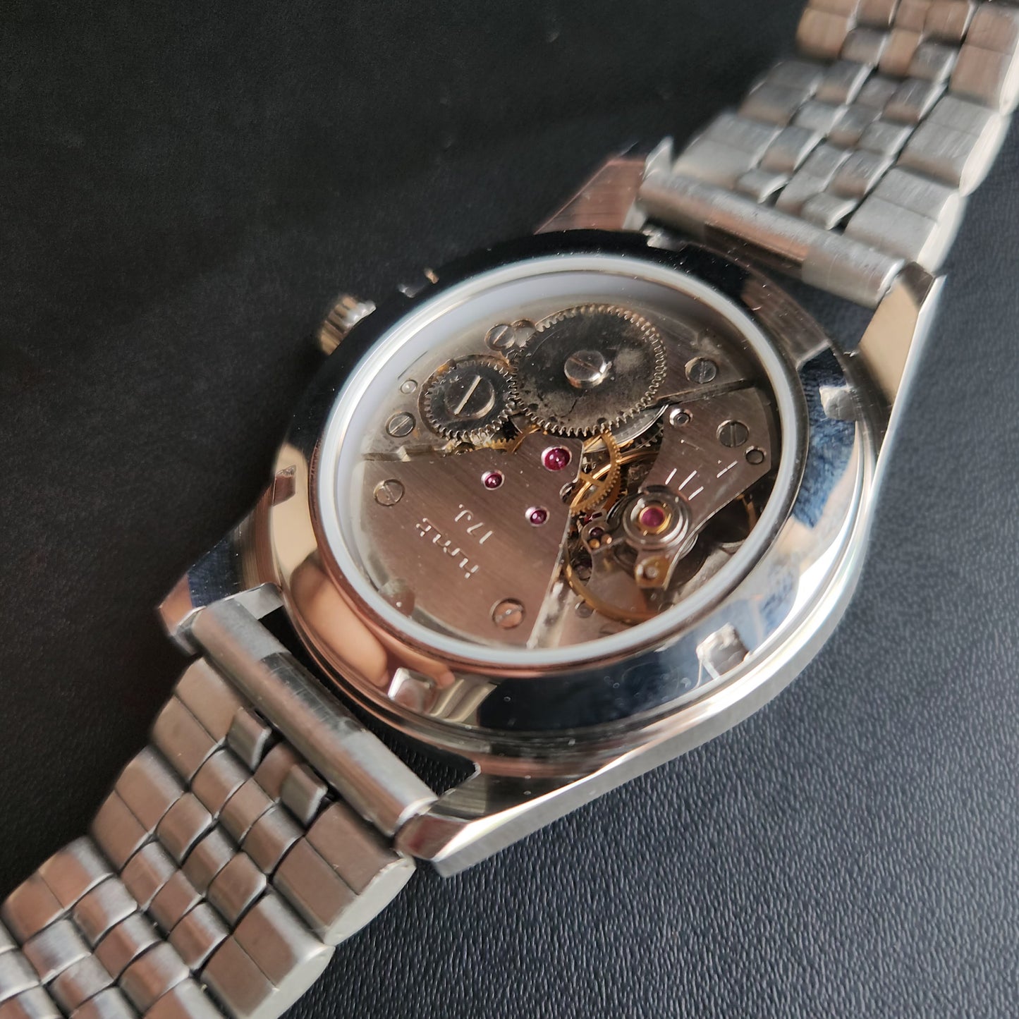 Vintage HMT Janata Devanagari Hand Winding 17 Jewels Gold Face Jubilee Bracelet Men's Wrist Watch S`107