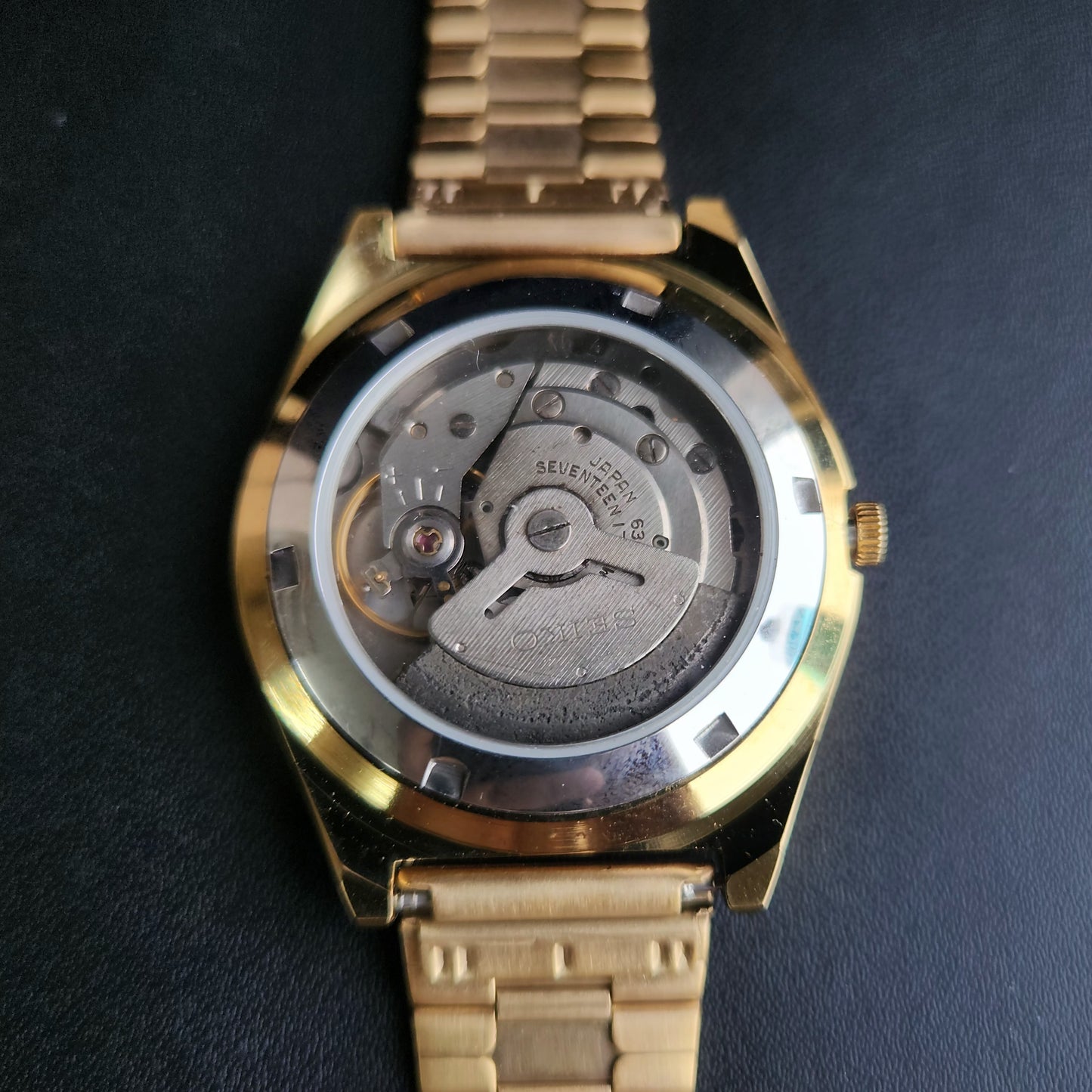 Vintage MOD Seiko 5 Gold Plated Automatic 17 Jewels Cal. 6309 Green Face Men's Wrist Watch S132