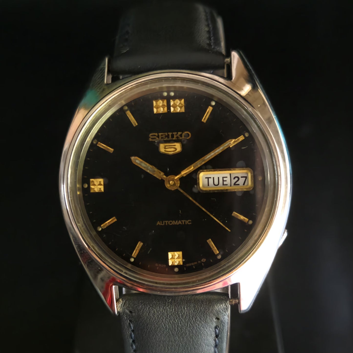 Vintage 1980 Original Seiko 5 Automatic 6309-6240 Black Face 17 Jewels Day-Date Japanese Men's Wrist Watch OG4
